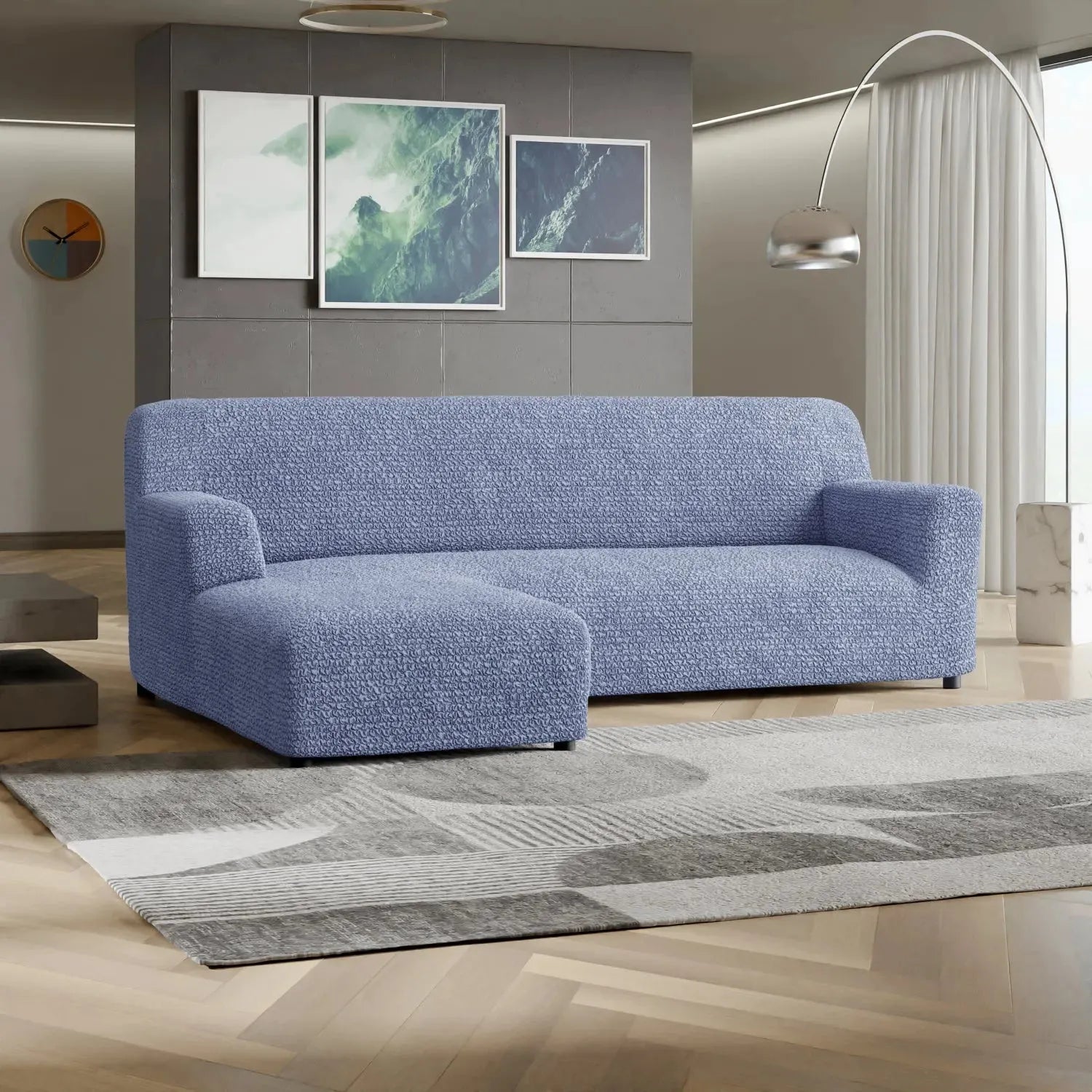 Blue L-Shaped Sofa Slipcover (Left Chaise), Microfibra Collection