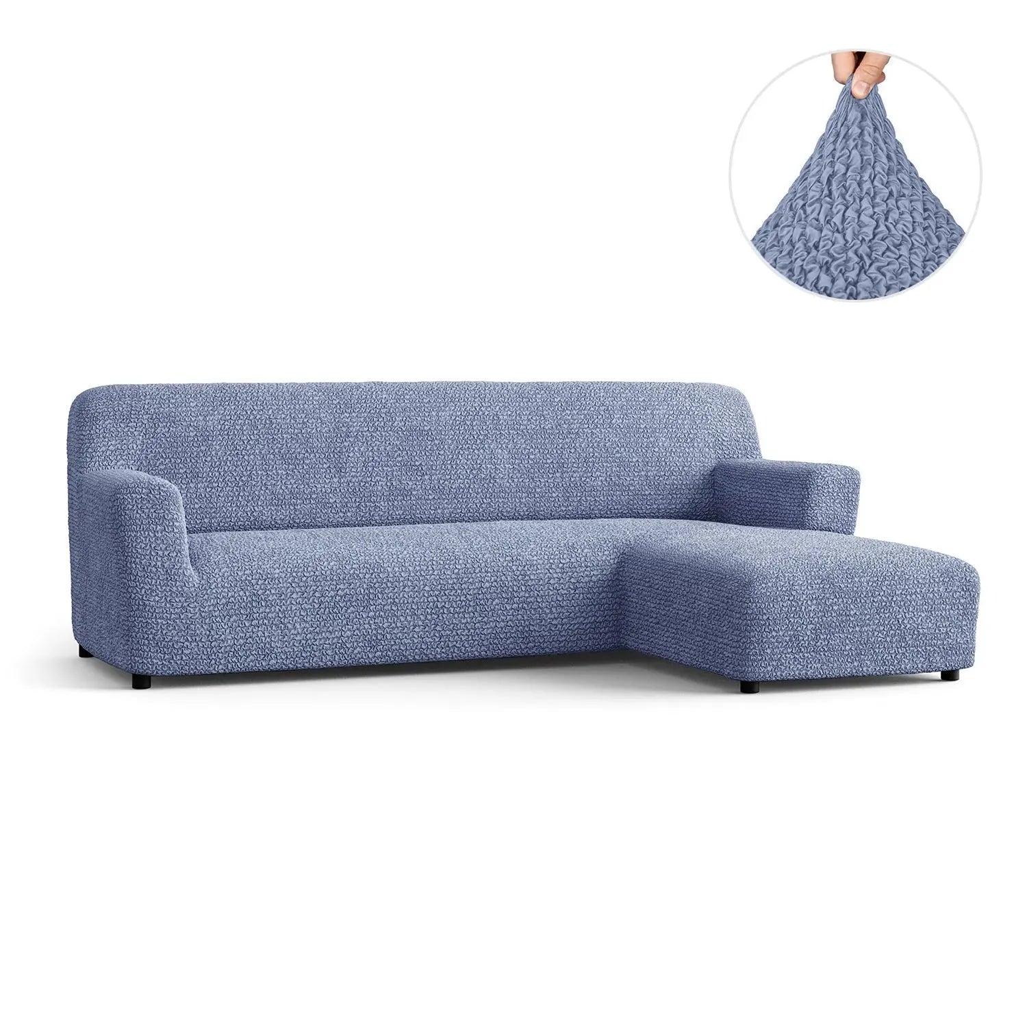 Blue L-Shaped Sofa Slipcover (Right Chaise), Microfibra Collection