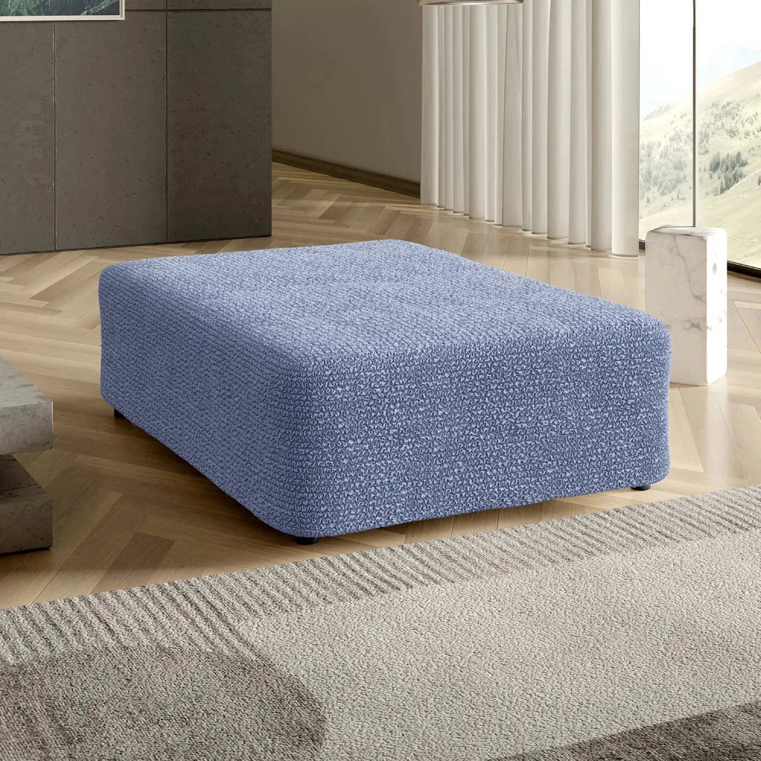 Blue Ottoman Slipcover (Large), Microfibra Collection