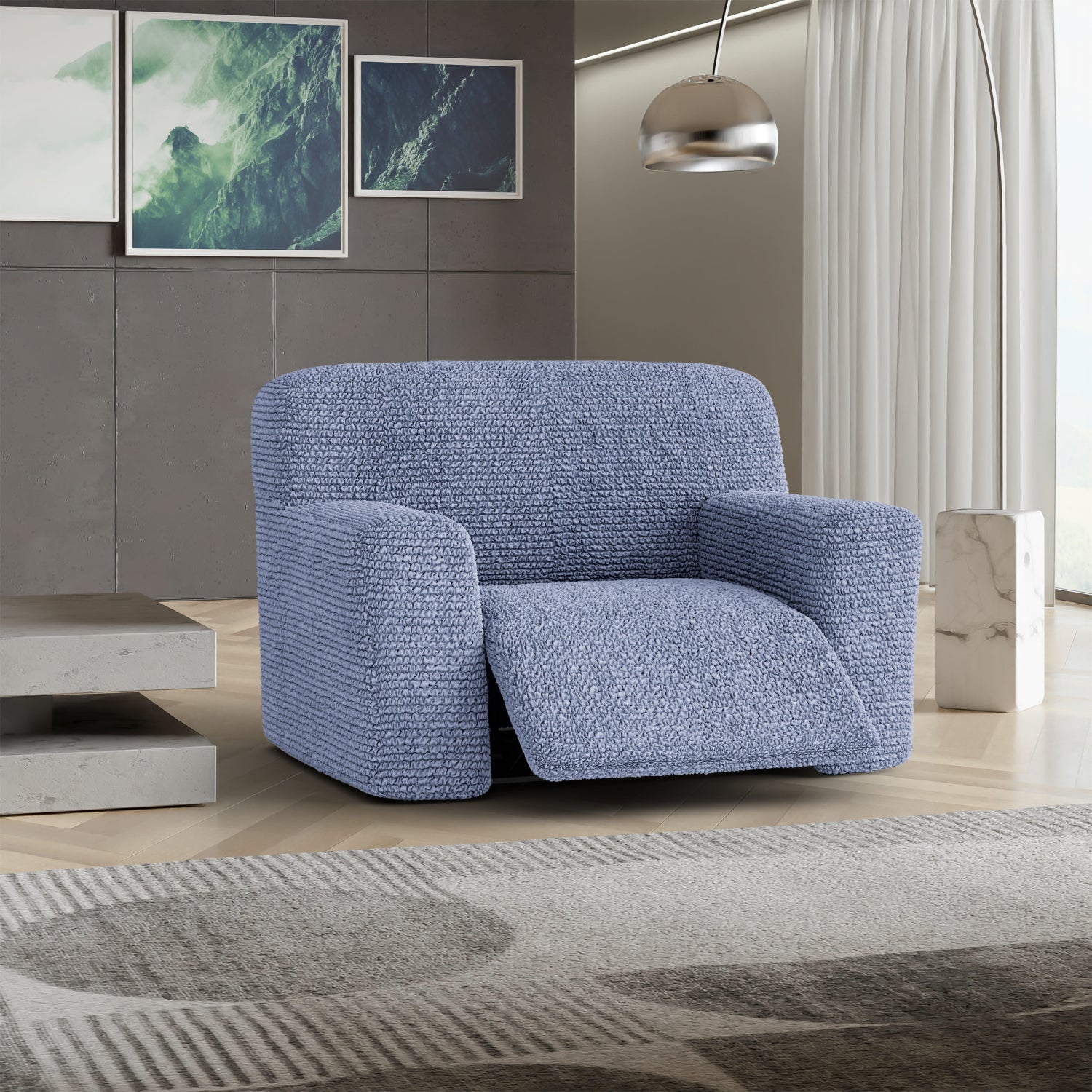 Blue Large Reclining Armchair Slipcover, Microfibra Collection