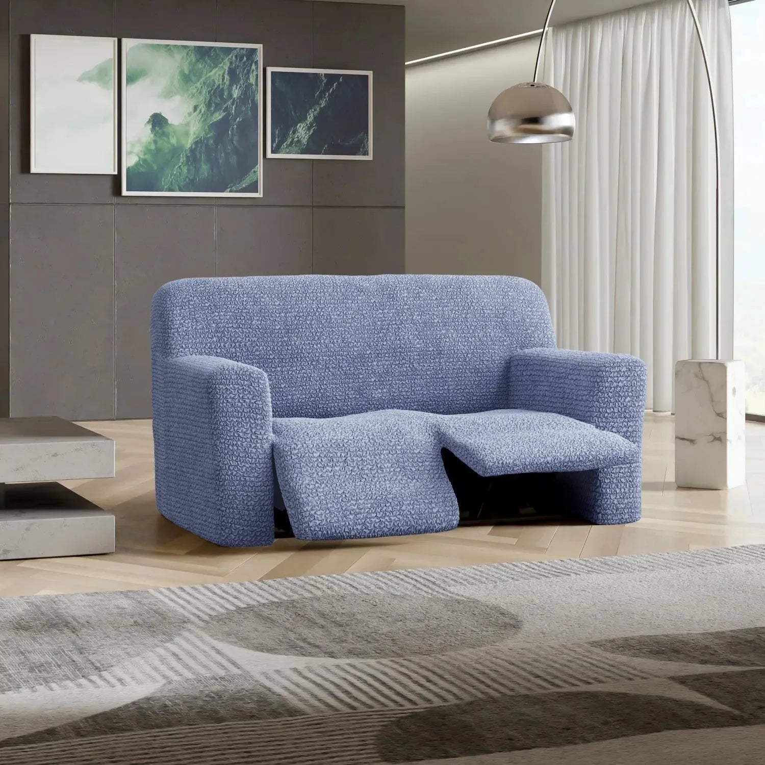 Blue 2 Seater Recliner Slipcover, Microfibra Collection