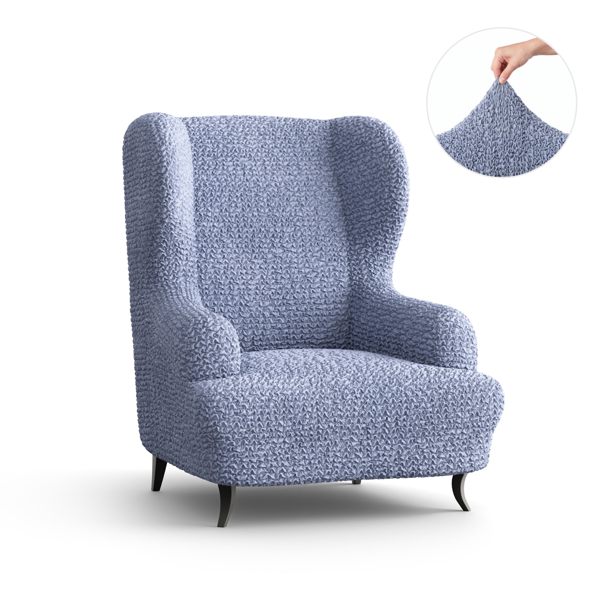Wingback Chair Slipcover, Comfort Collection – Blue, front view | Blue