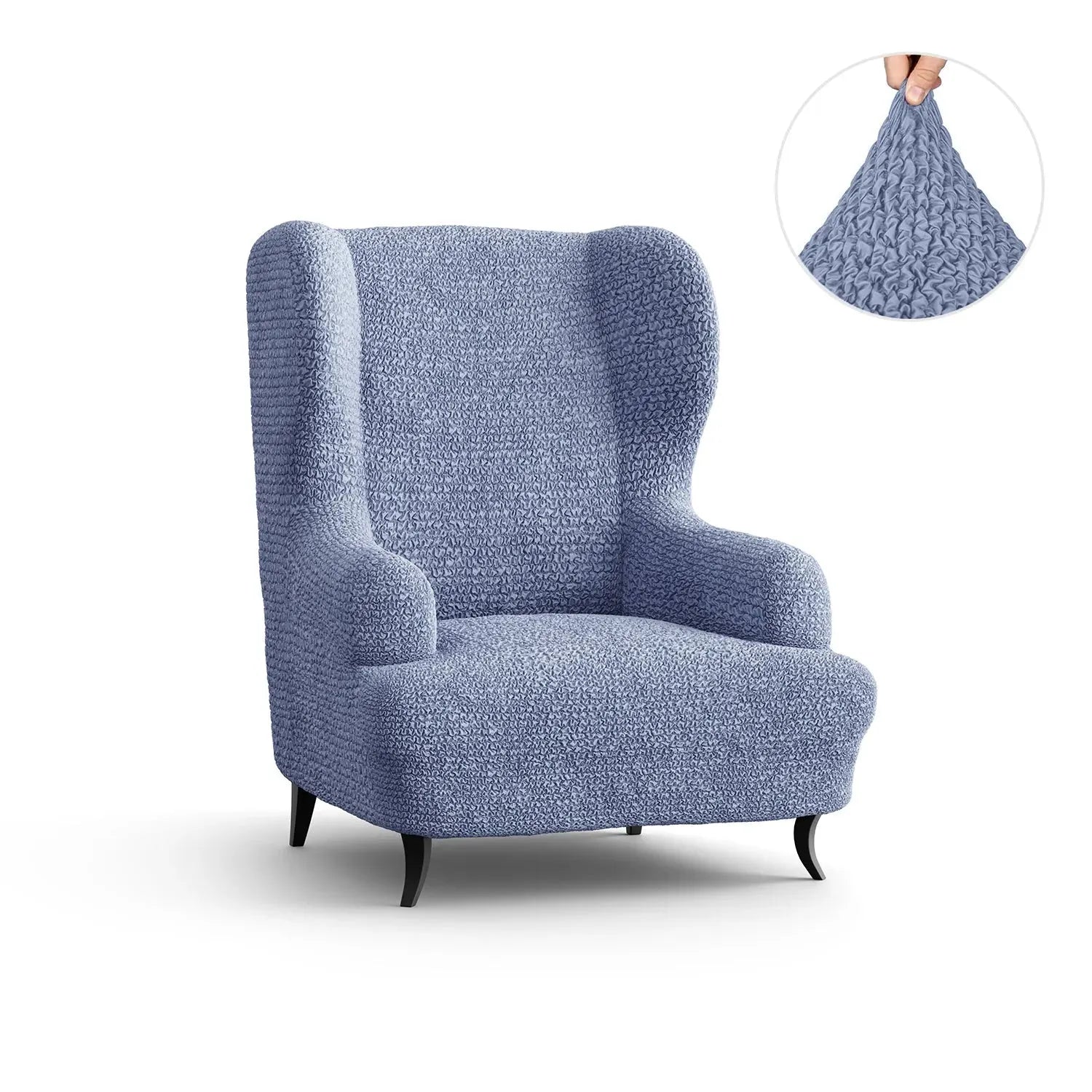 Blue Wingback Chair Slipcover, Microfibra Collection