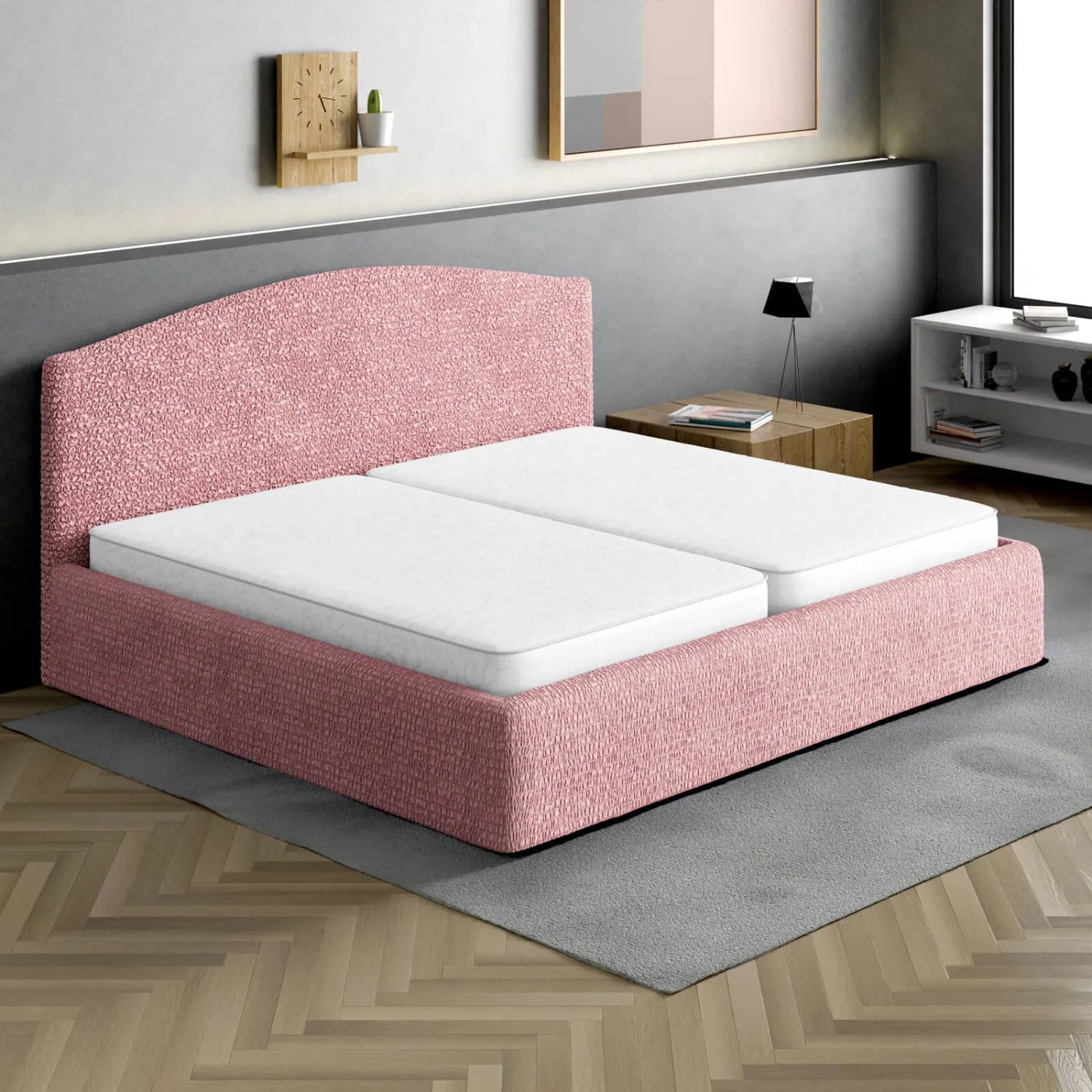 Coral Pink Bed Headboard & Frame Slipcover (King), Microfibra Collection