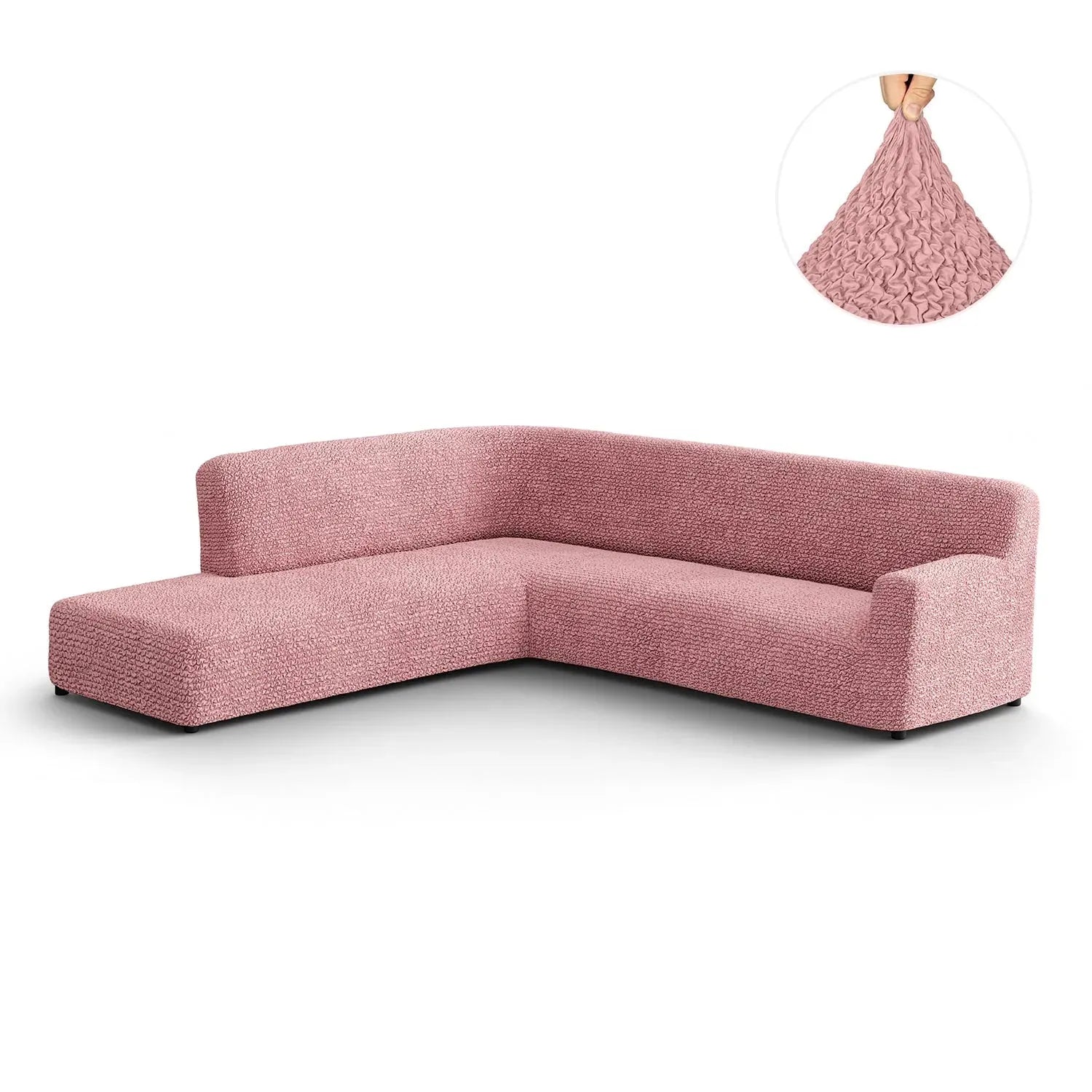 Coral Pink Fullback Support Sectional Sofa Slipcover (Left Chaise), Microfibra Collection