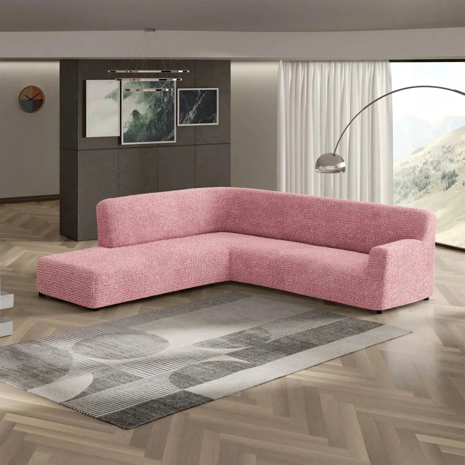 Coral Pink Fullback Support Sectional Sofa Slipcover (Left Chaise), Microfibra Collection