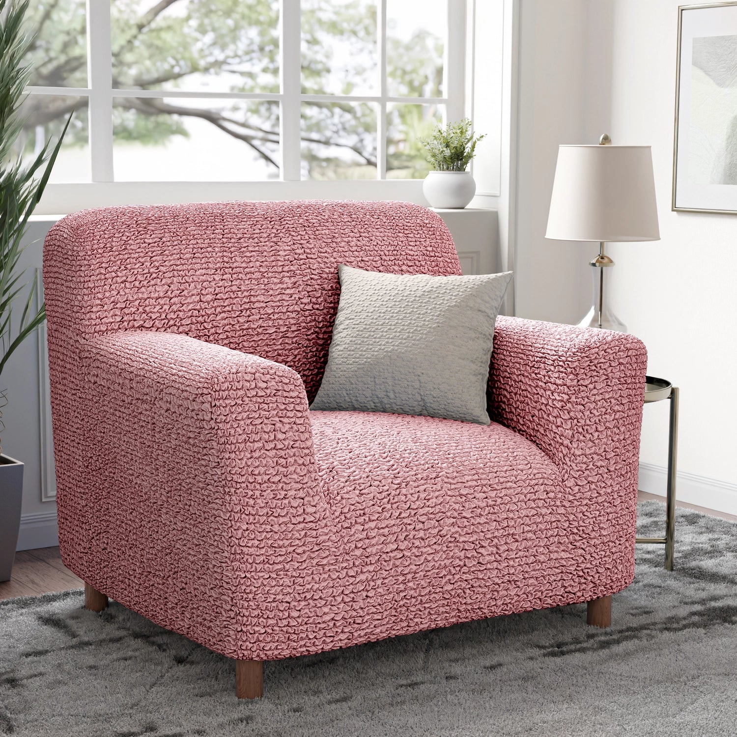 Coral Pink Armchair Slipcover, Microfibra Collection