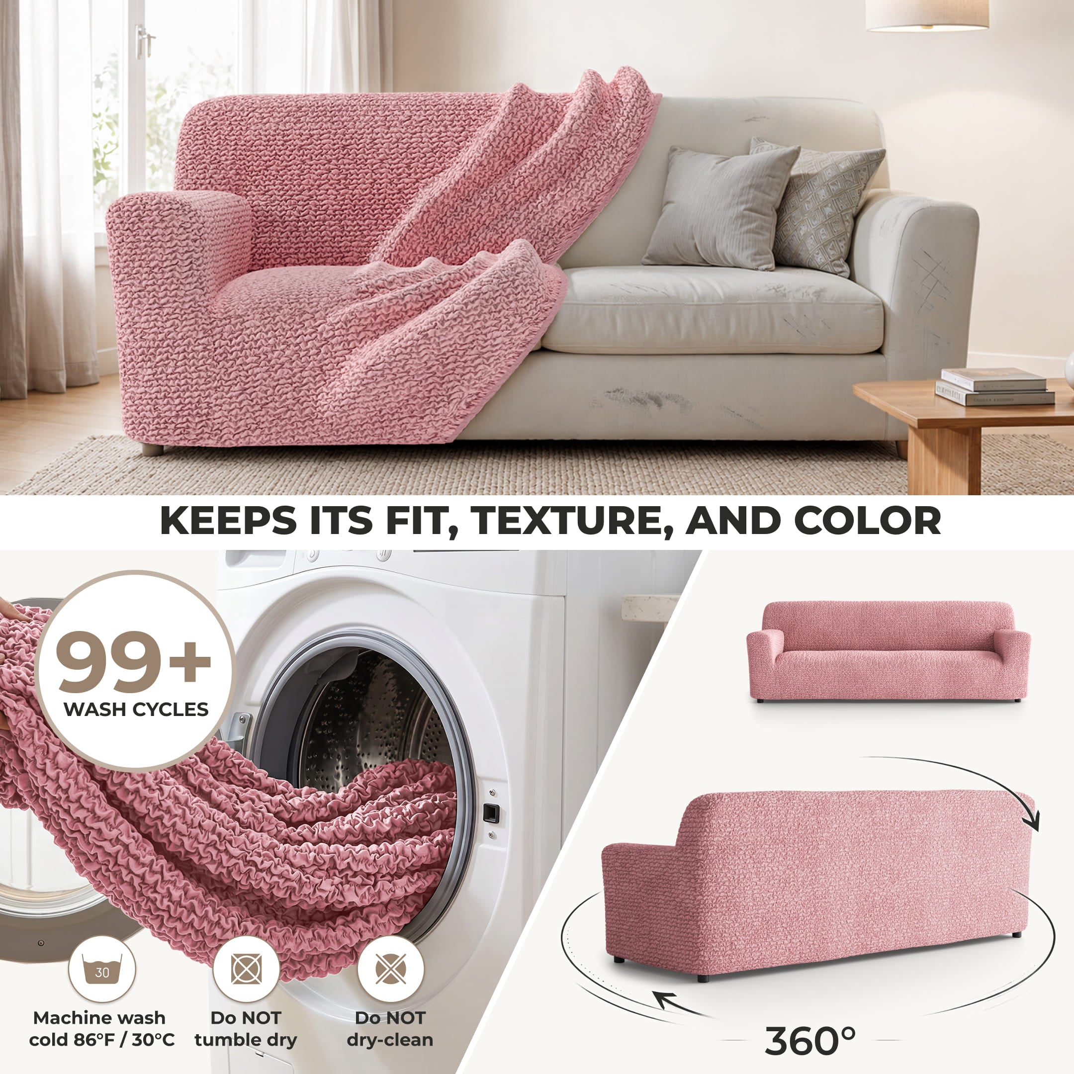 Sofa 4 Seater Slipcover, Comfort Collection – Coral Pink, color swatch | Coral Pink