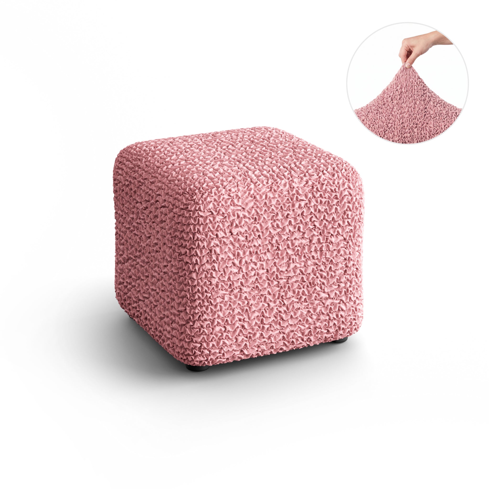 Ottoman Slipcover (Small), Comfort Collection – Coral Pink, front view | Coral Pink