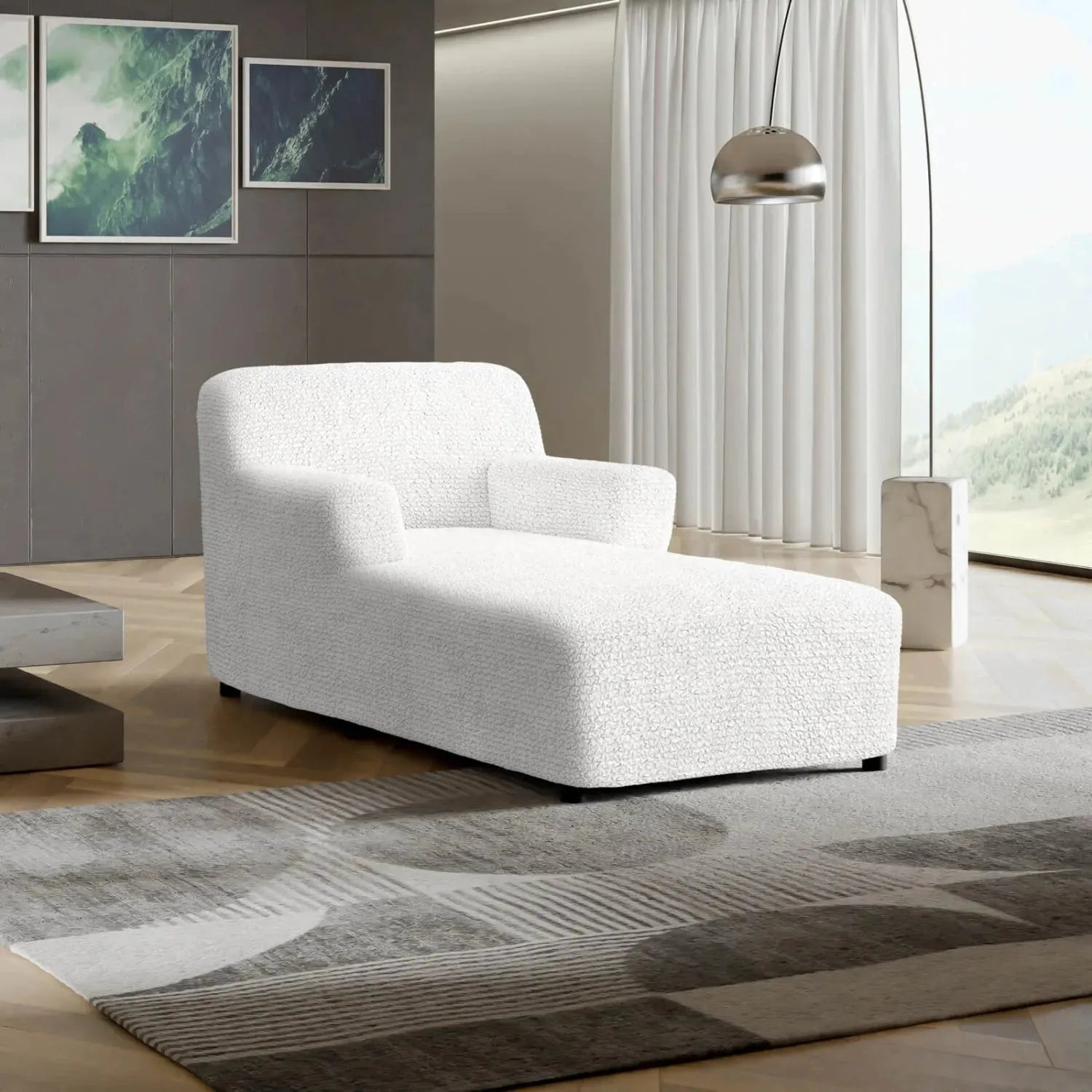 Crisp White Chaise Lounge Slipcover, Microfibra Collection