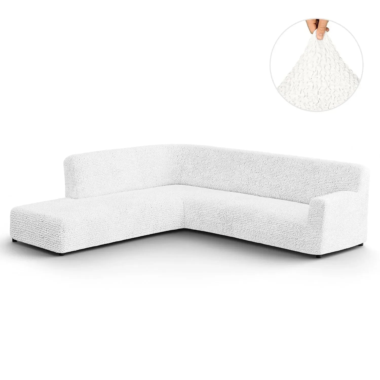 Crisp White Fullback Support Sectional Sofa Slipcover (Left Chaise), Microfibra Collection