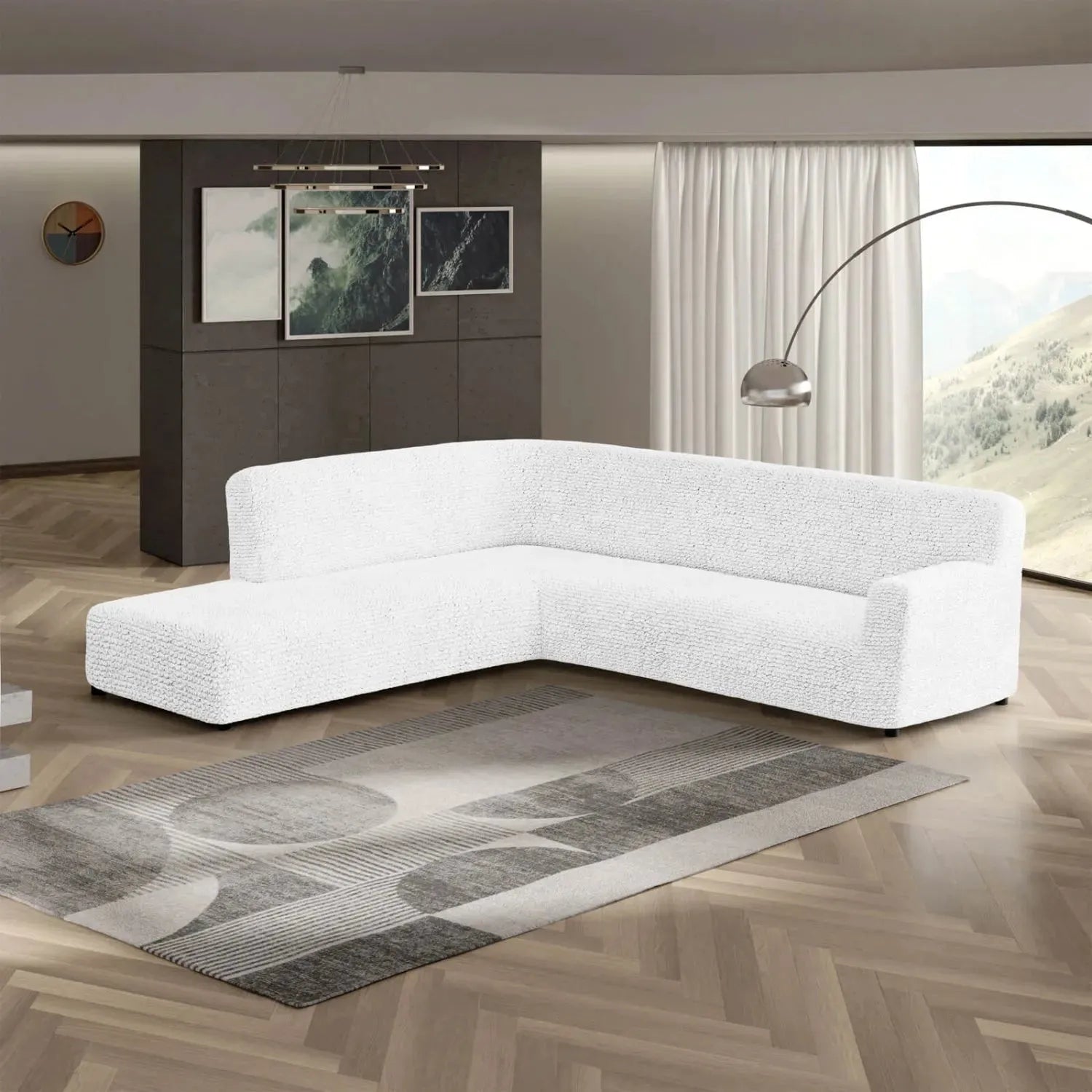 Crisp White Fullback Support Sectional Sofa Slipcover (Left Chaise), Microfibra Collection