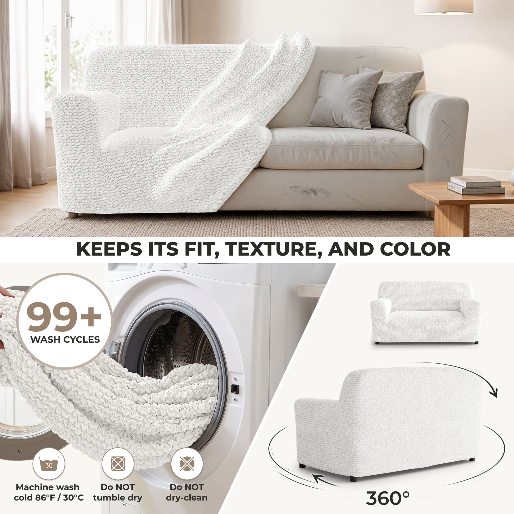 Loveseat 2 Seater Slipcover, Comfort Collection – Crisp White, About it | Crisp White