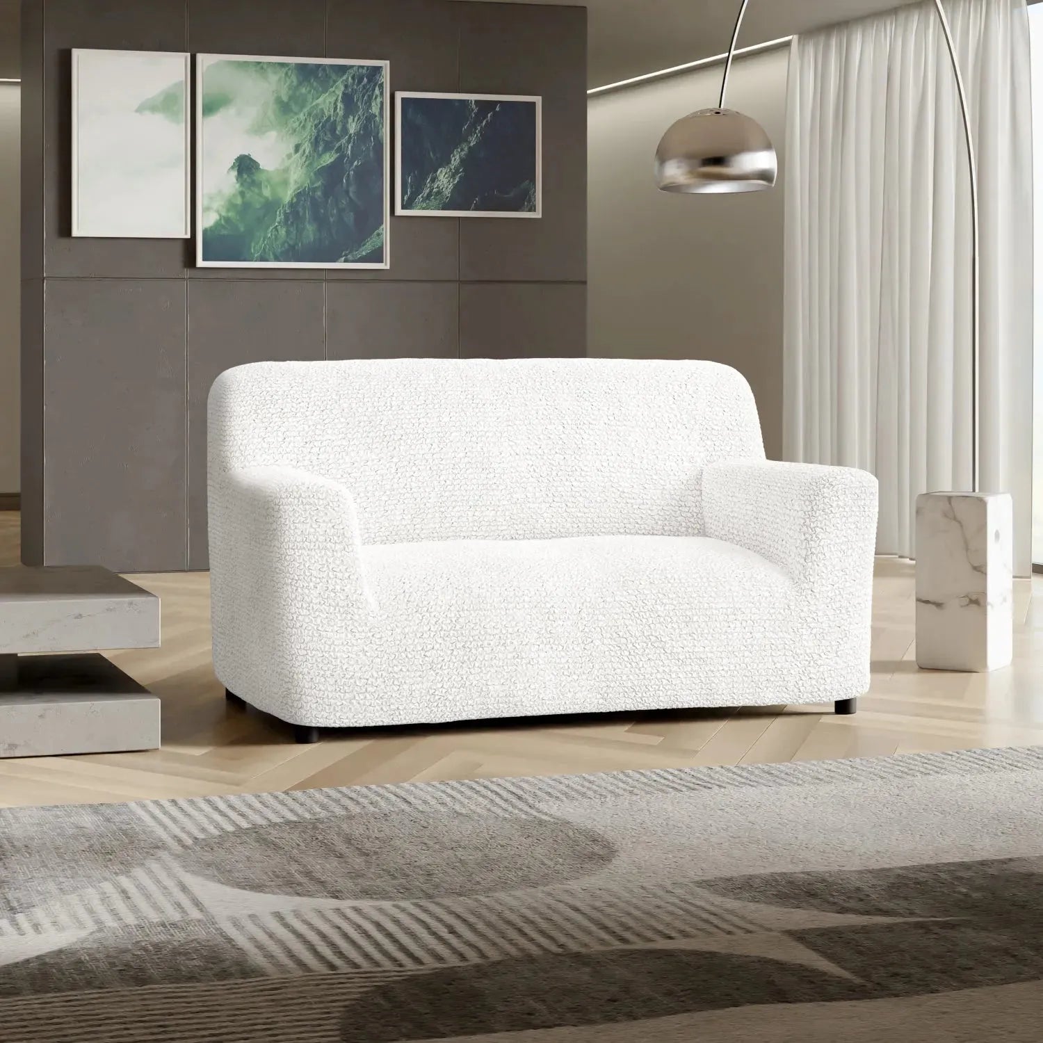 Crisp White Loveseat 2 Seater Slipcover, Microfibra Collection