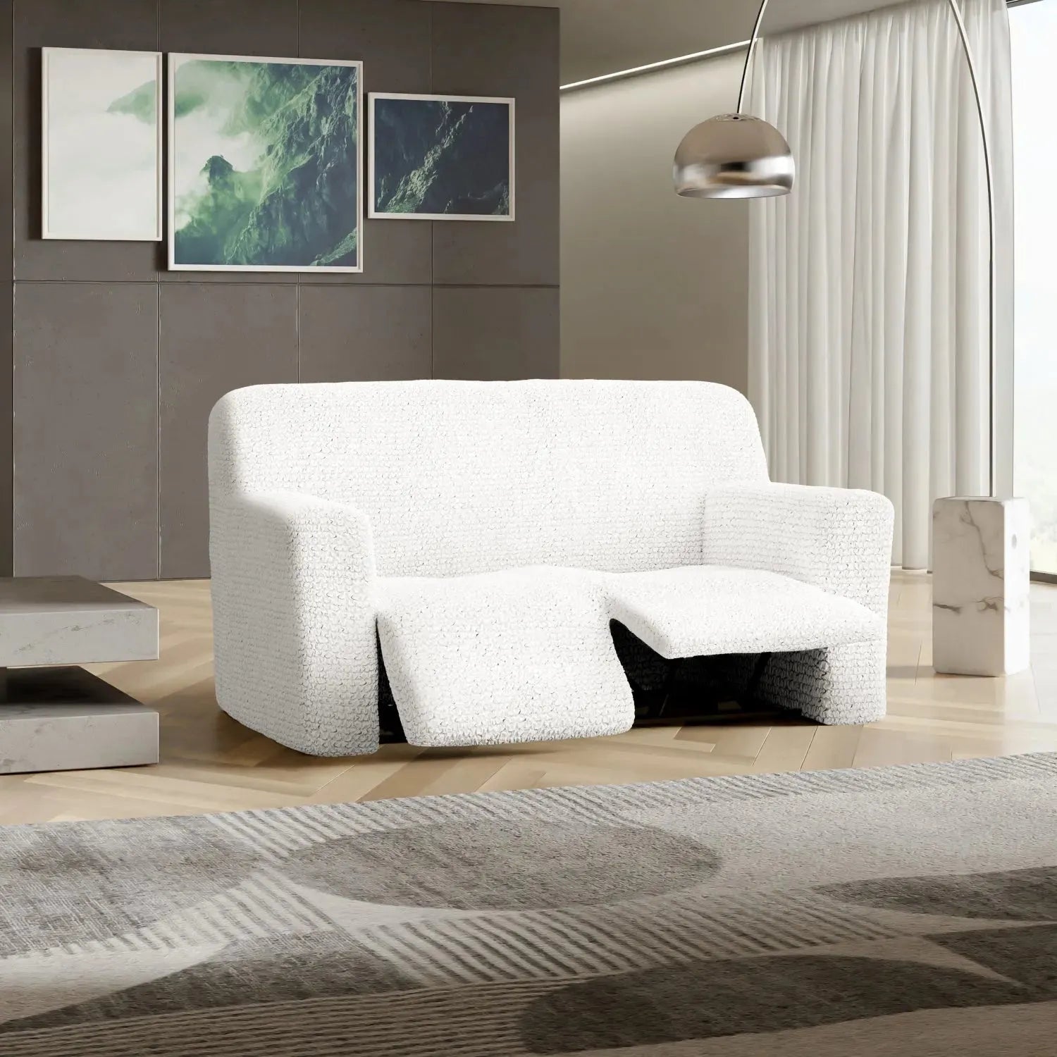 Crisp White 2 Seater Recliner Slipcover, Microfibra Collection