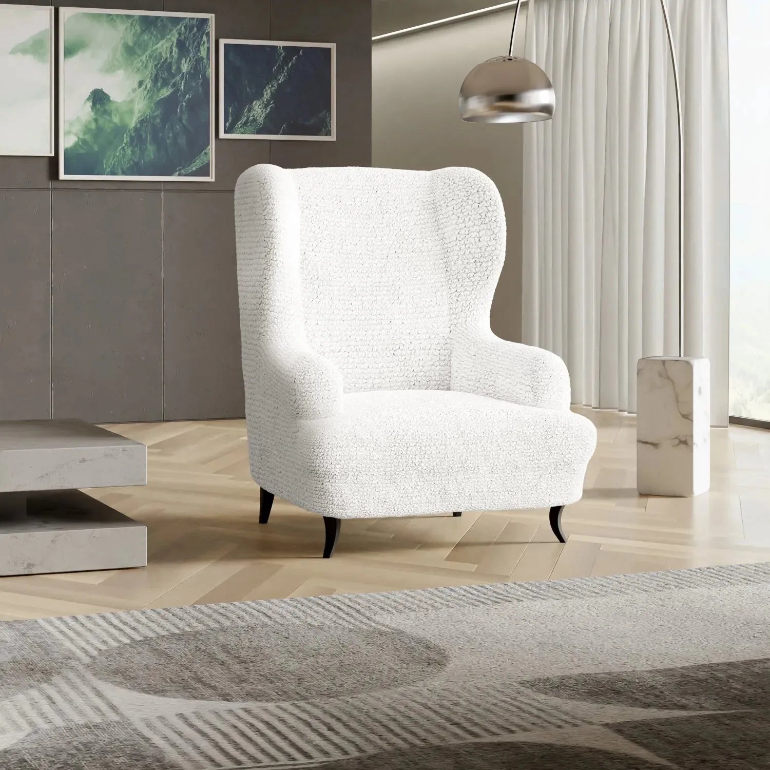 Crisp White Wingback Chair Slipcover, Microfibra Collection