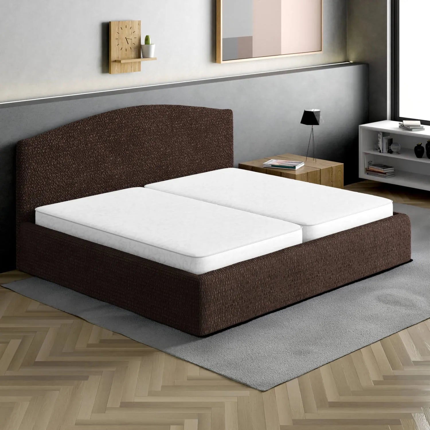 Dark Brown Bed Headboard & Frame Slipcover (King), Microfibra Collection