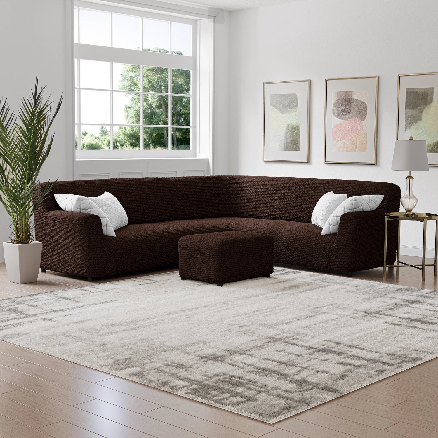 Dark Brown Corner Sofa Slipcover, Microfibra Collection