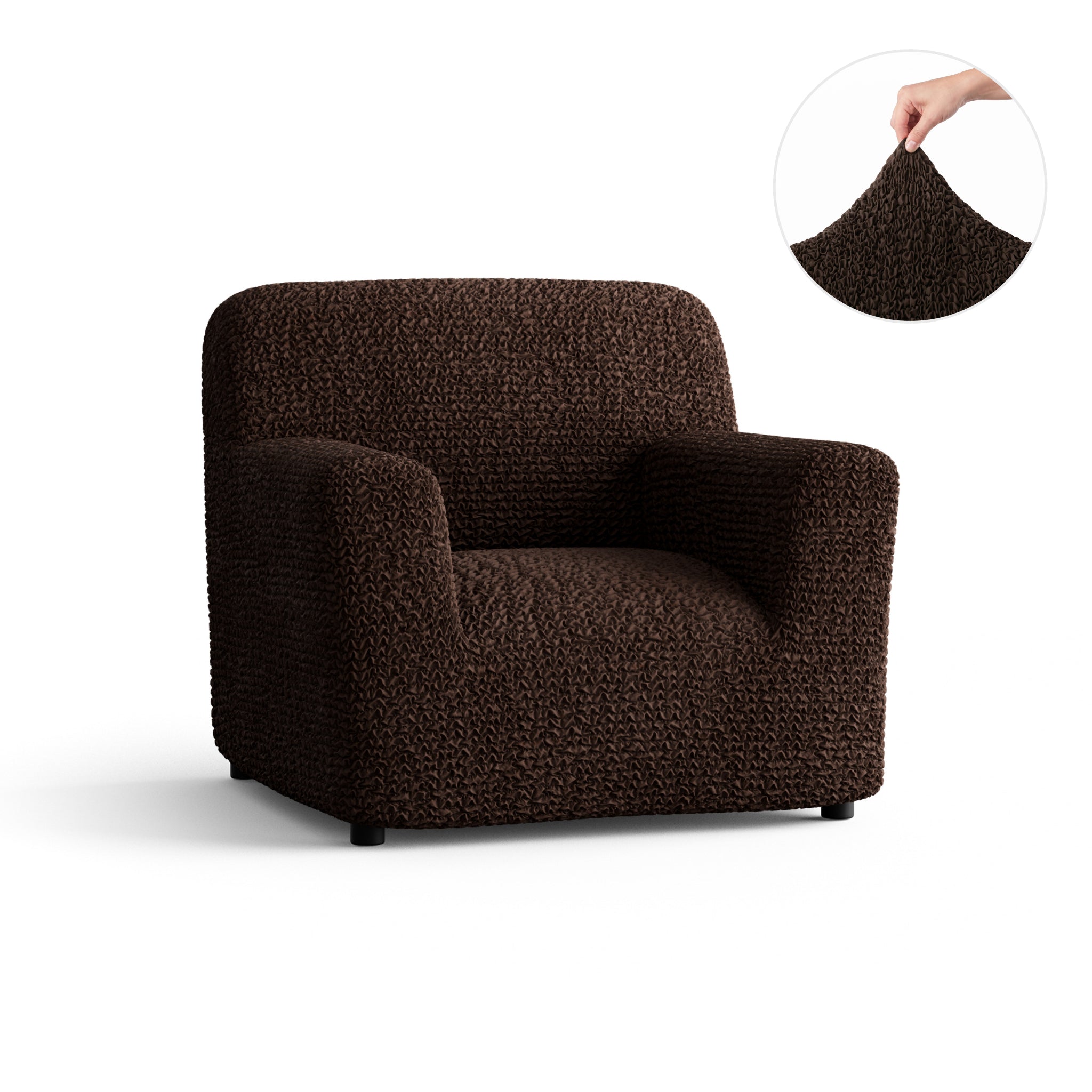 Armchair Slipcover, Comfort Collection – Dark Brown, front view | Dark Brown