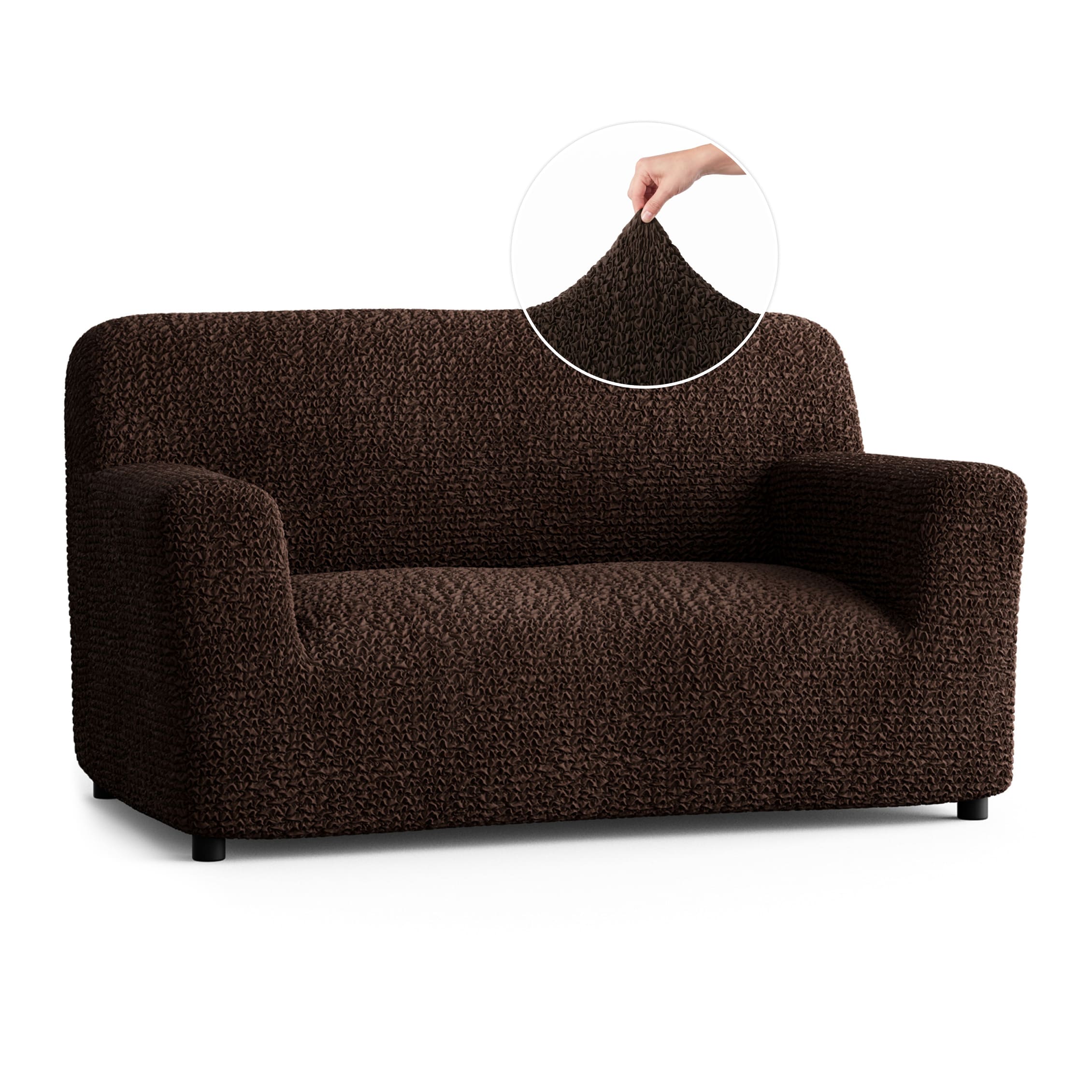 Loveseat 2 Seater Slipcover, Comfort Collection – Dark Brown, front view | Dark Brown