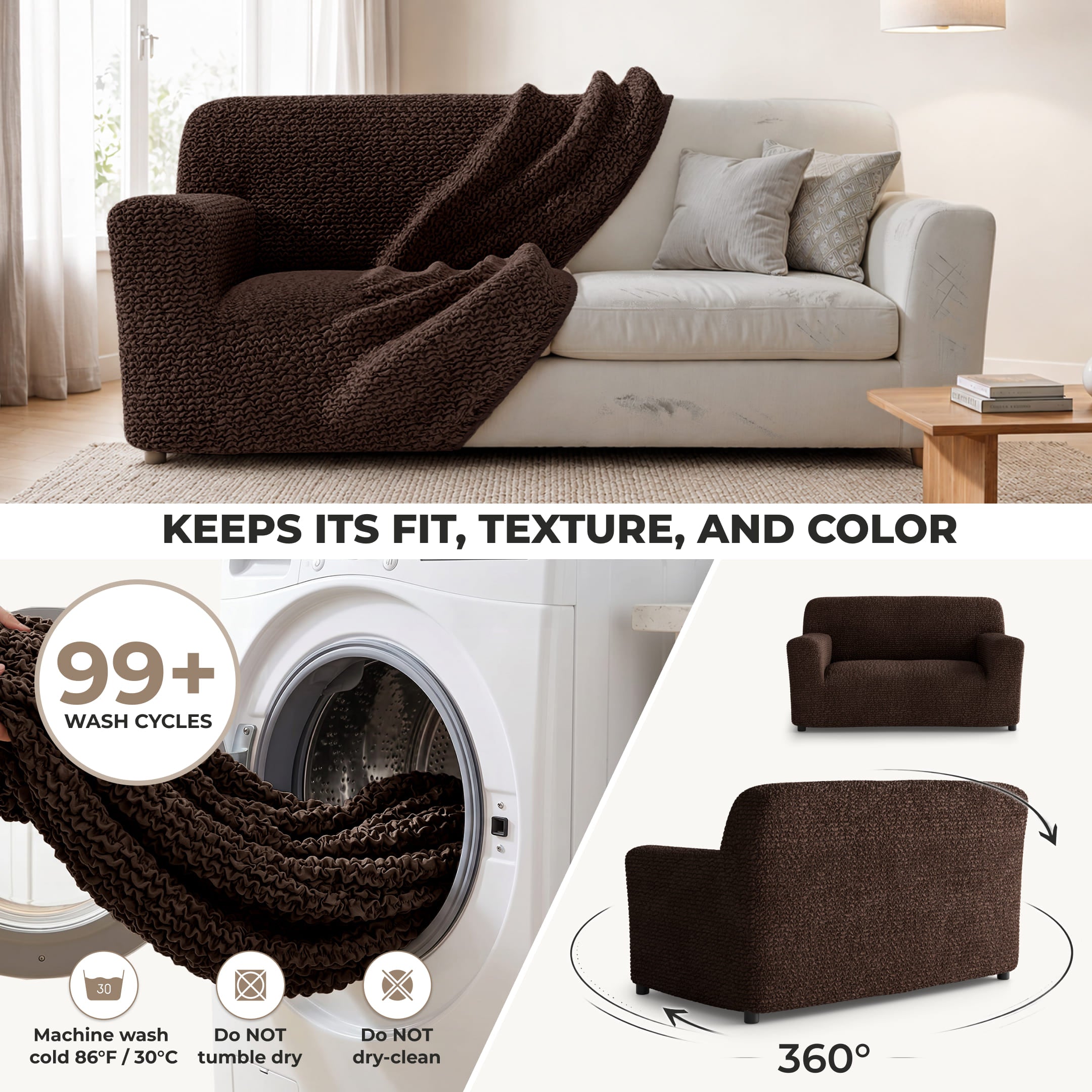 Loveseat 2 Seater Slipcover, Comfort Collection – Dark Brown, About it | Dark Brown