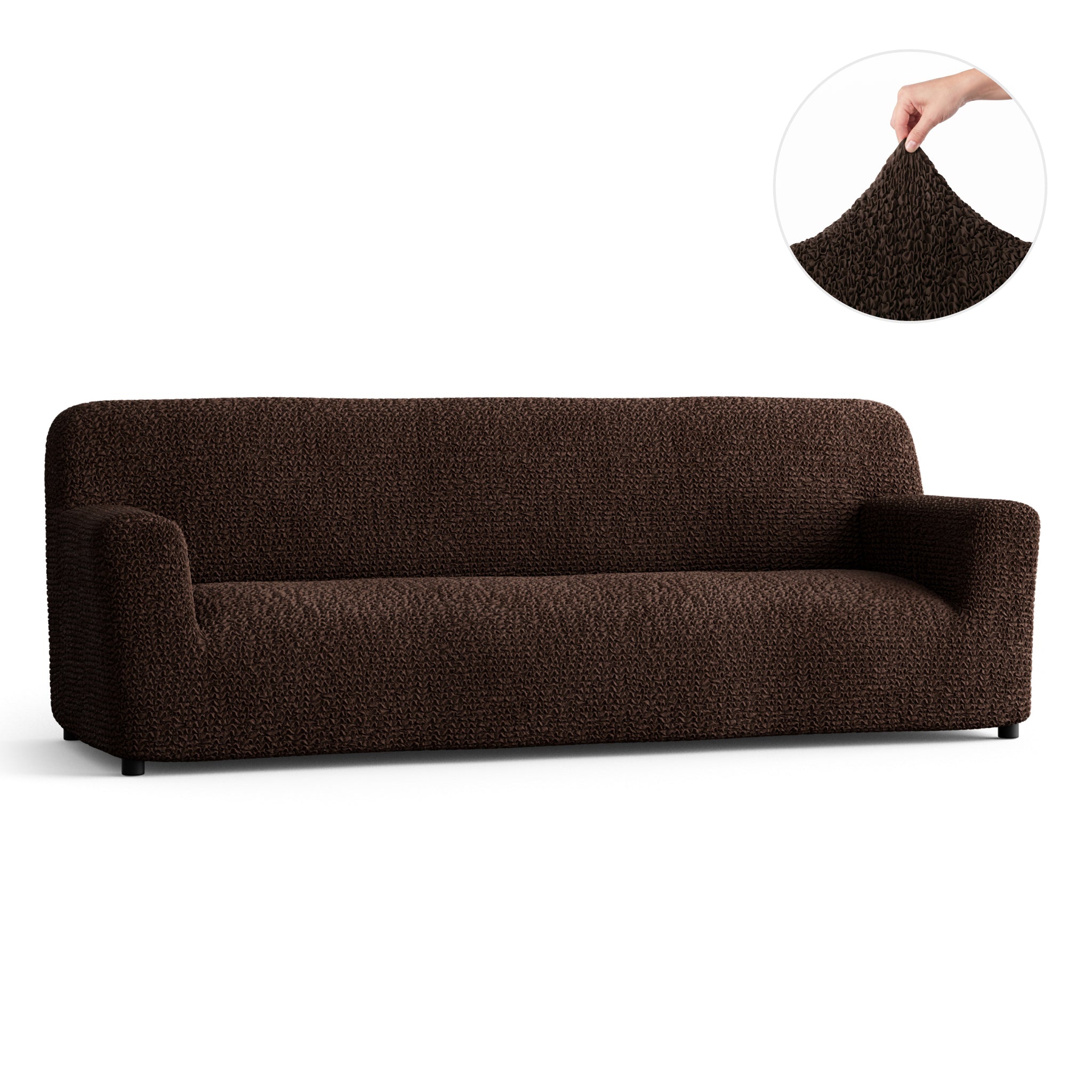 Sofa 4 Seater Slipcover, Comfort Collection – Dark Brown, front view | Dark Brown