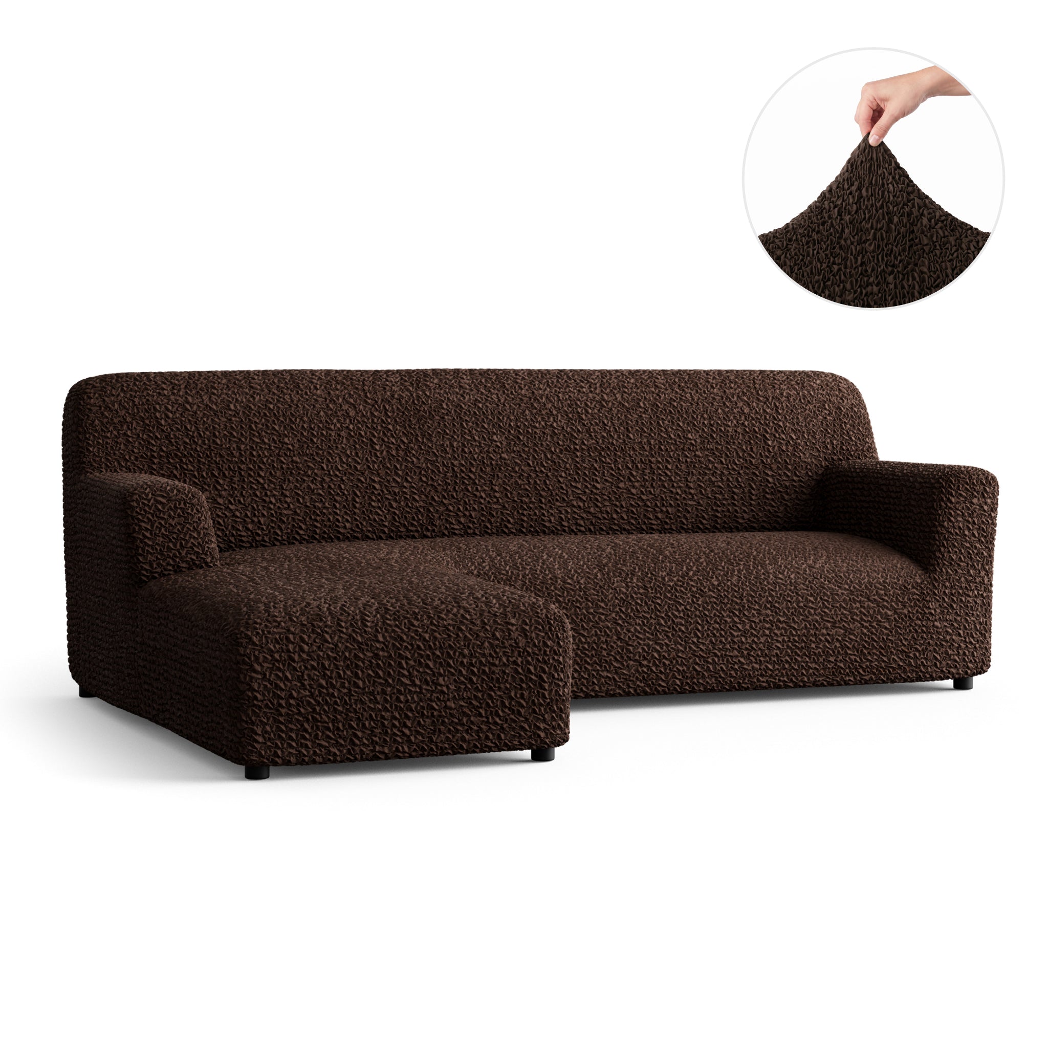 L-Shaped Sofa Slipcover (Left Chaise), Comfort Collection – Dark Brown, front view | Dark Brown