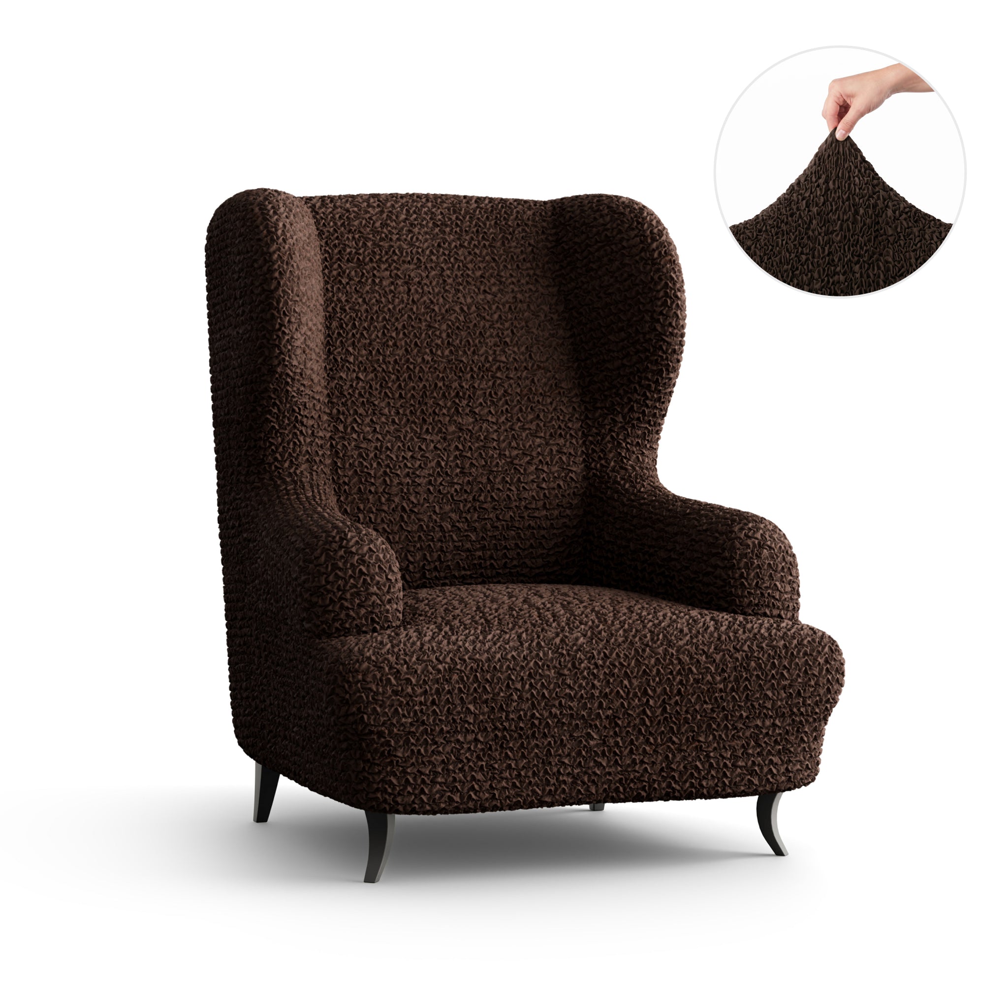 Wingback Chair Slipcover, Comfort Collection – Dark Brown, front view | Dark Brown