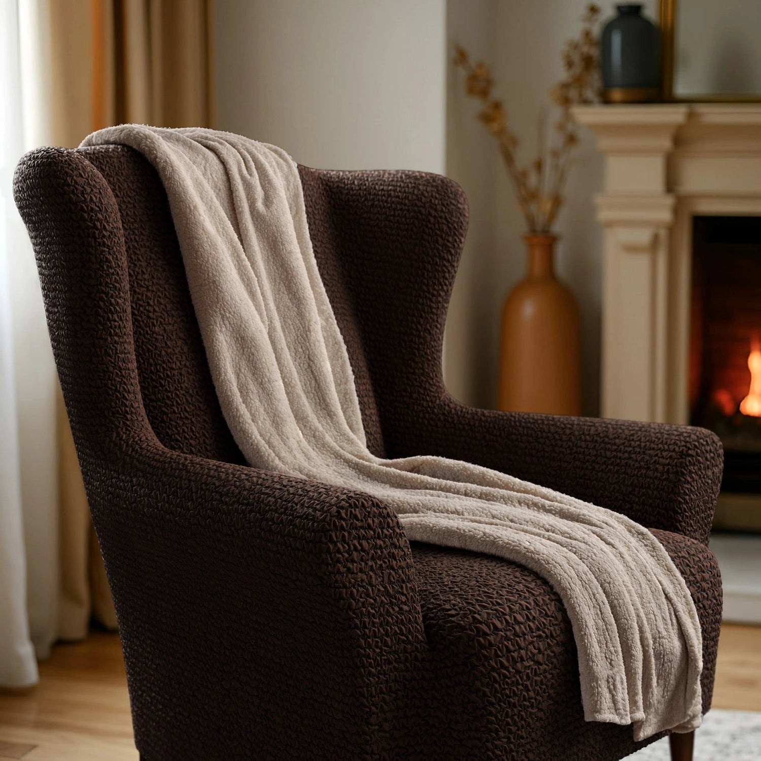 Dark Brown Wingback Chair Slipcover, Microfibra Collection