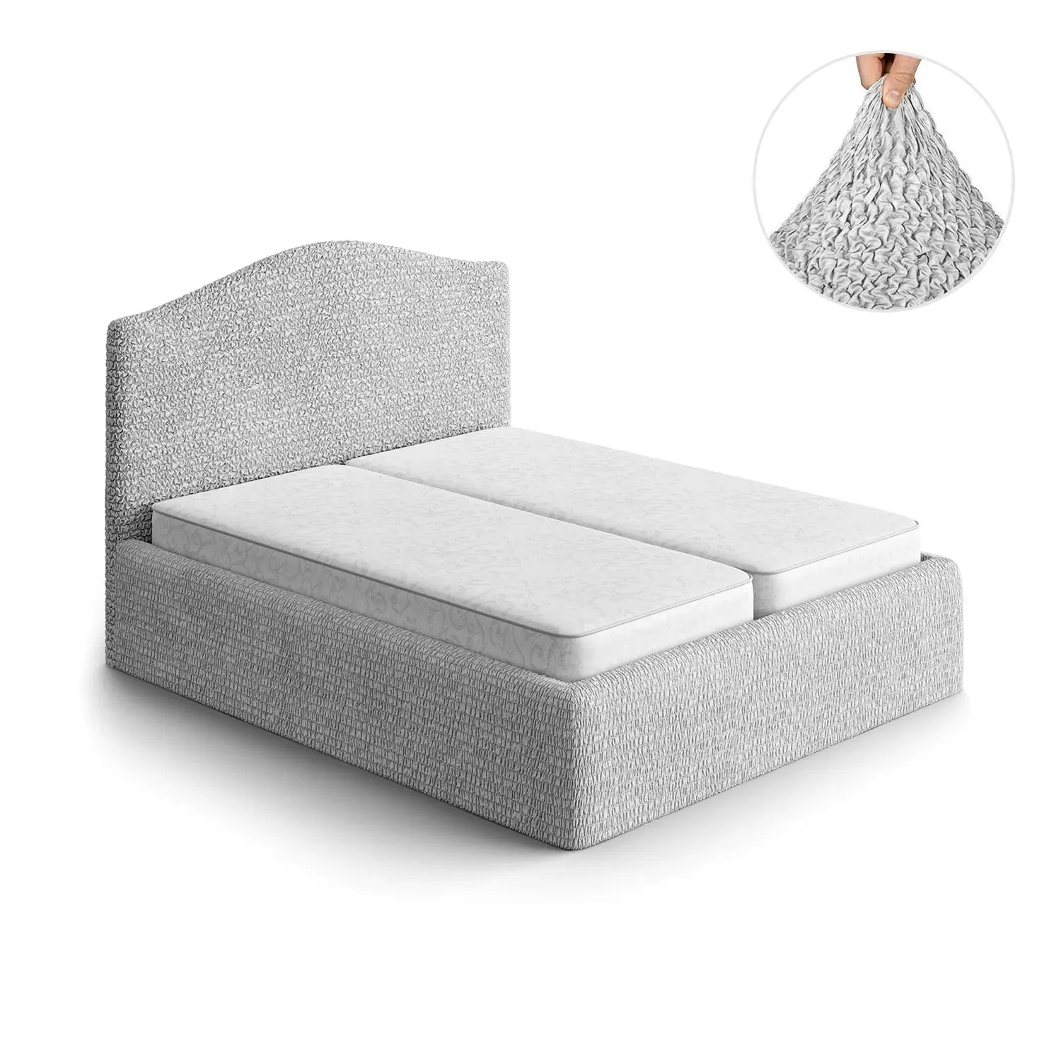 Light Grey Bed Headboard & Frame Slipcover (Full/Queen), Microfibra Collection