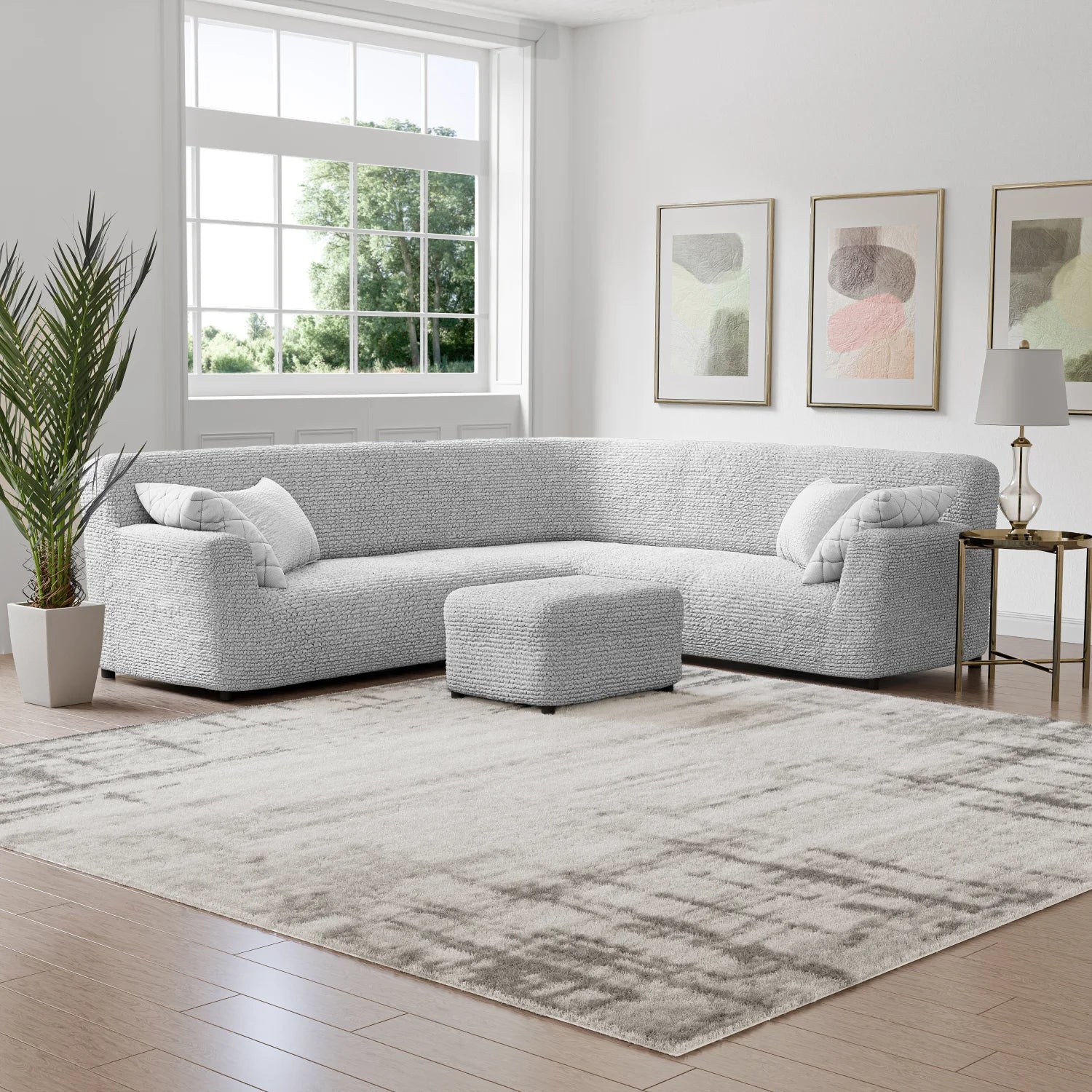 Light Grey Corner Sofa Slipcover, Microfibra Collection