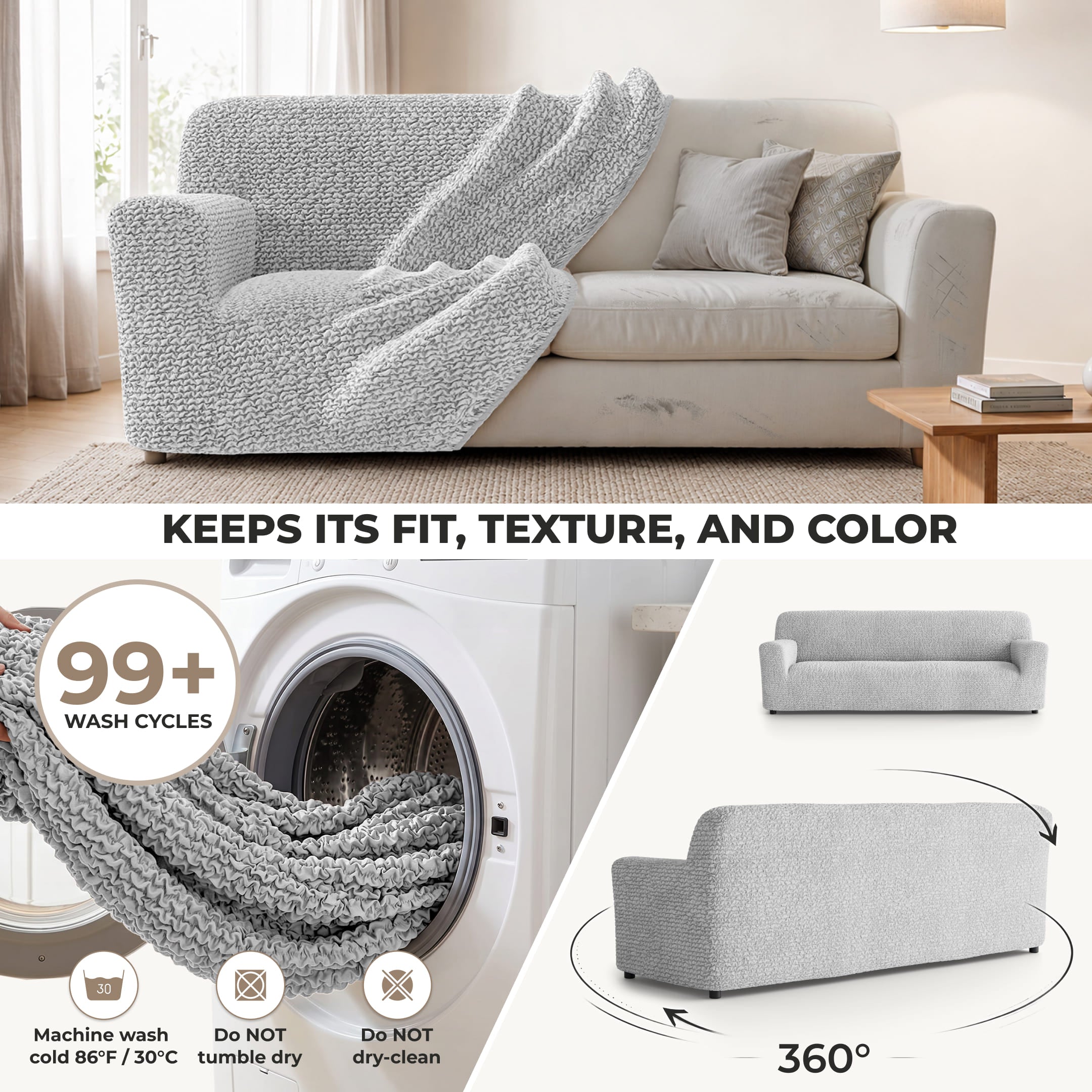 Sofa 4 Seater Slipcover, Comfort Collection – Light Grey, detail view | Light Grey