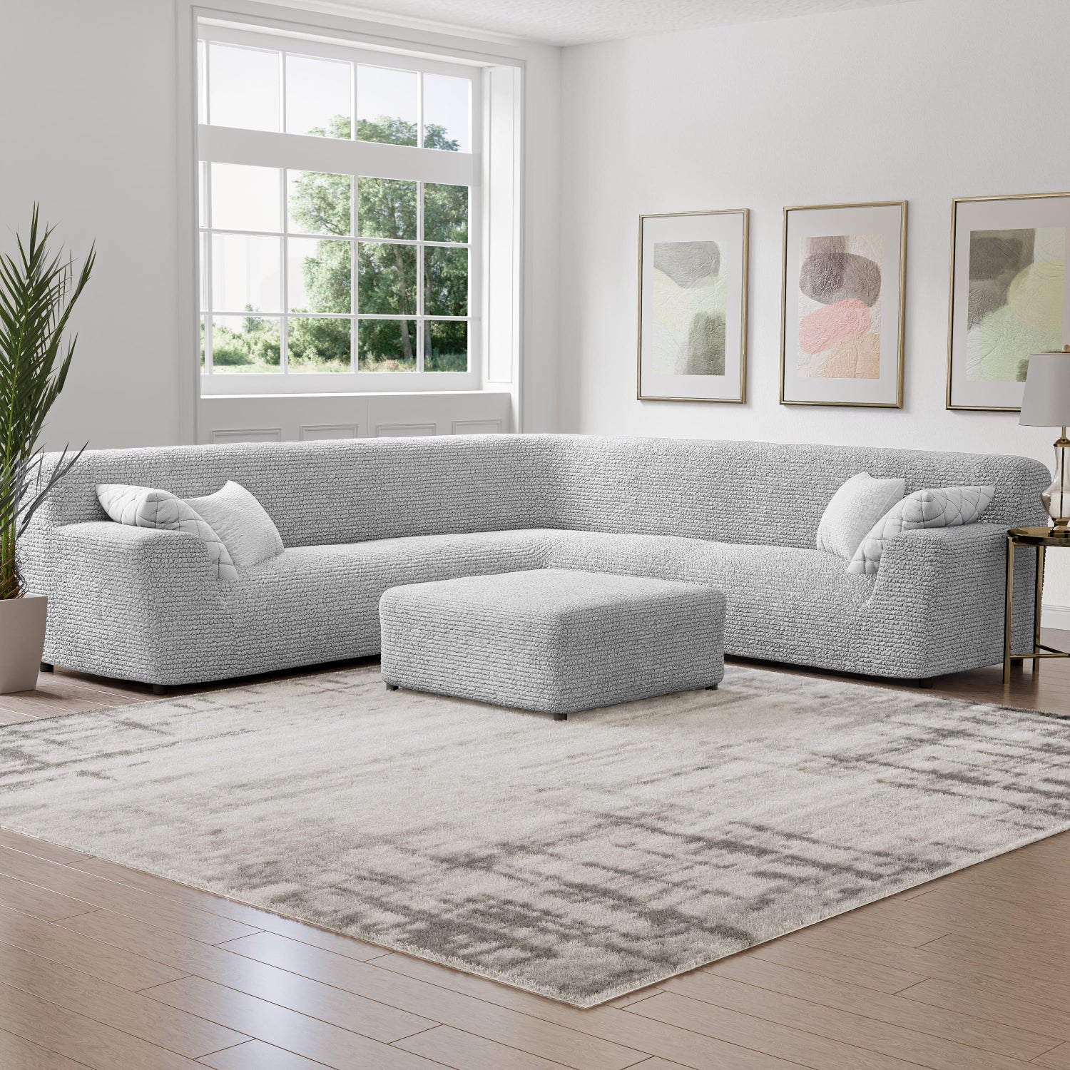 Light Grey Large Corner Sofa Slipcover, Microfibra Collection