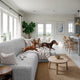 L-Shaped Sofa Slipcover (Right Chaise), Comfort Collection – Light Grey, interior view with dog | Light Grey