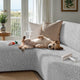 L-Shaped Sofa Slipcover (Left Chaise), Comfort Collection – Light Grey, interior view with dog | Light Grey