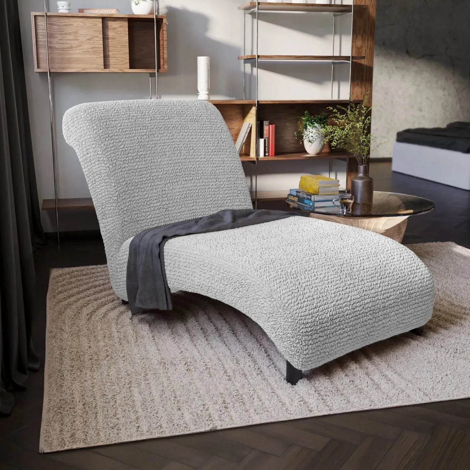 Light Grey Armless Chaise Lounge Slipcover, Microfibra Collection