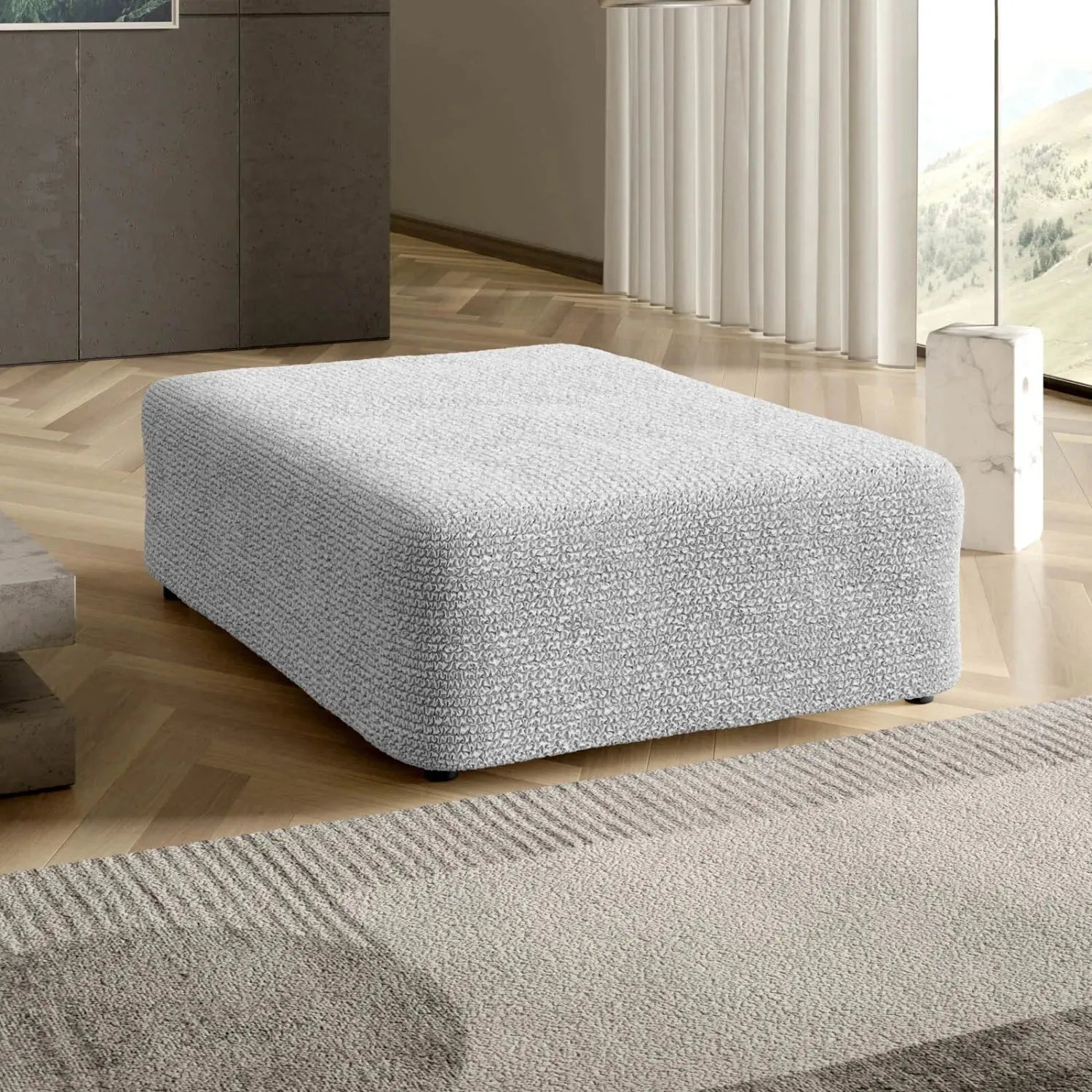 Light Grey Ottoman Slipcover (Large), Microfibra Collection