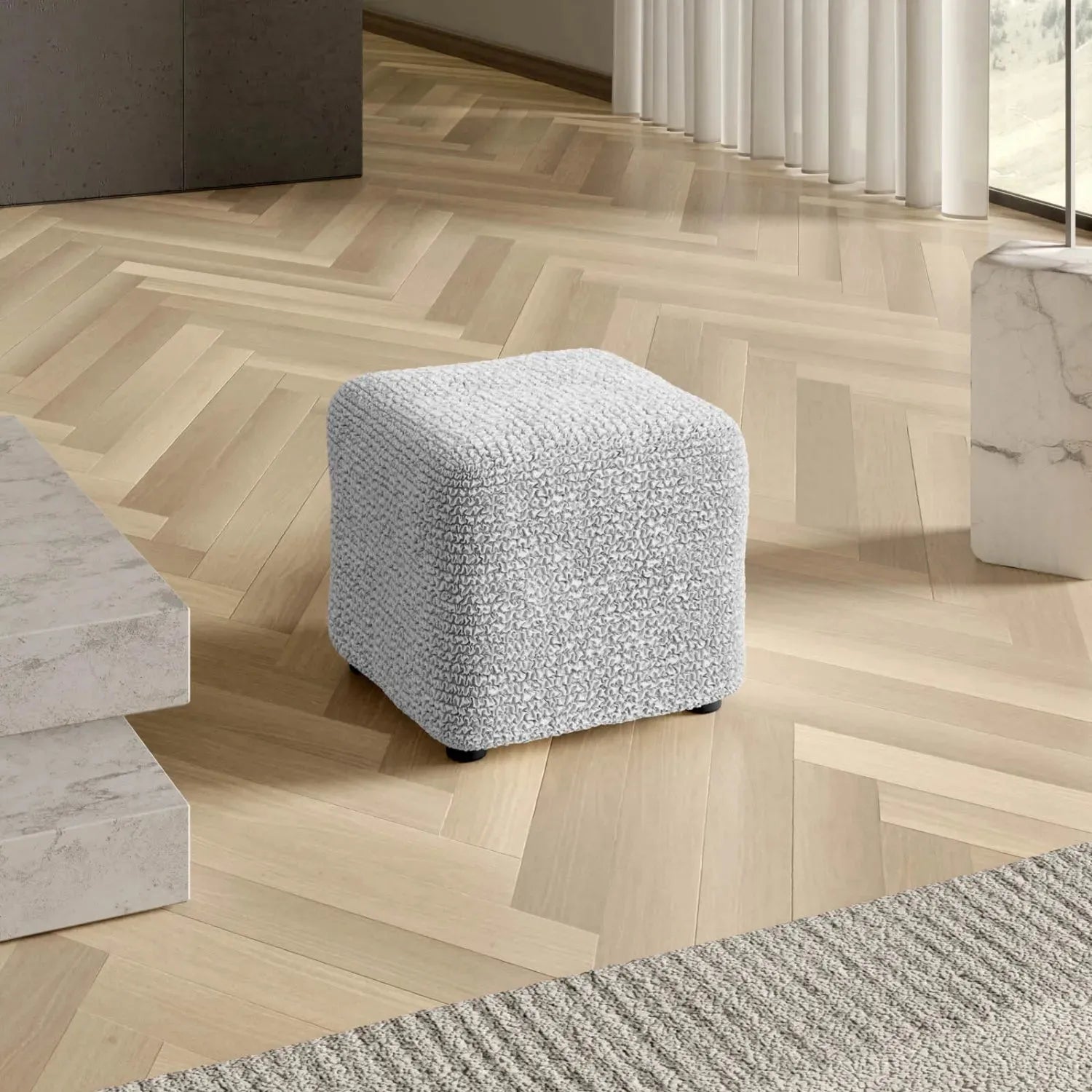 Light Grey Ottoman Slipcover (Small), Microfibra Collection