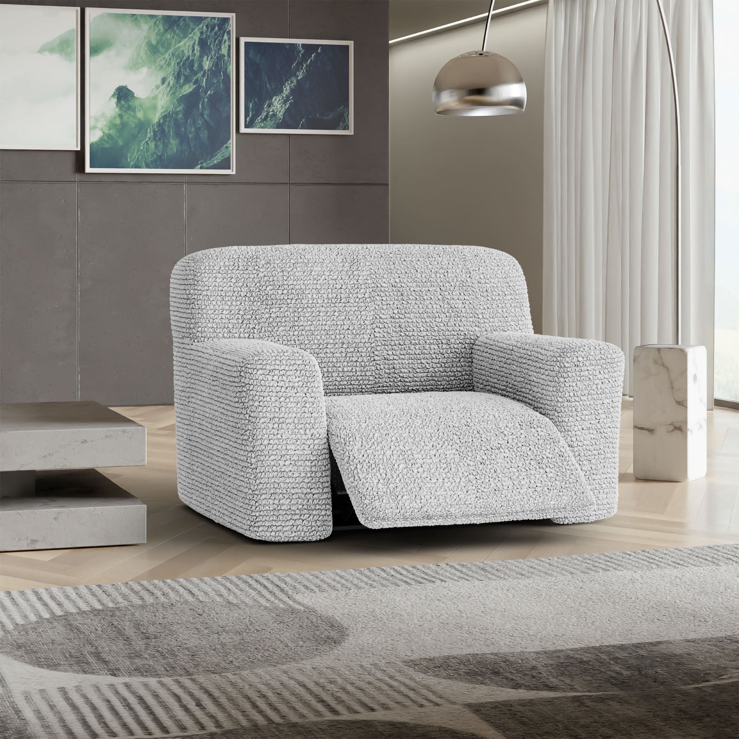 Light Grey Large Reclining Armchair Slipcover, Microfibra Collection