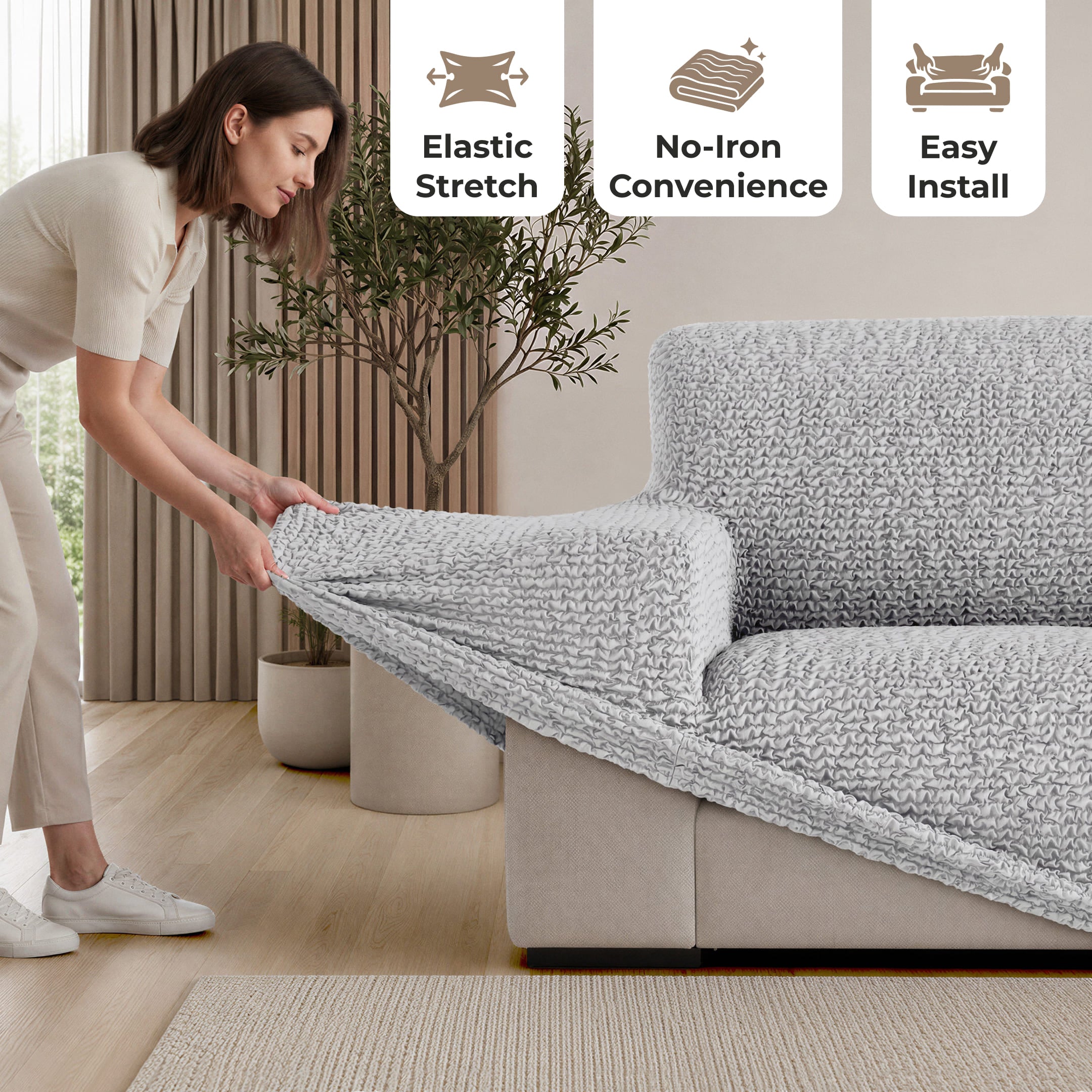 Loveseat 2 Seater Slipcover, Comfort Collection – Light Grey, color swatch | Light Grey