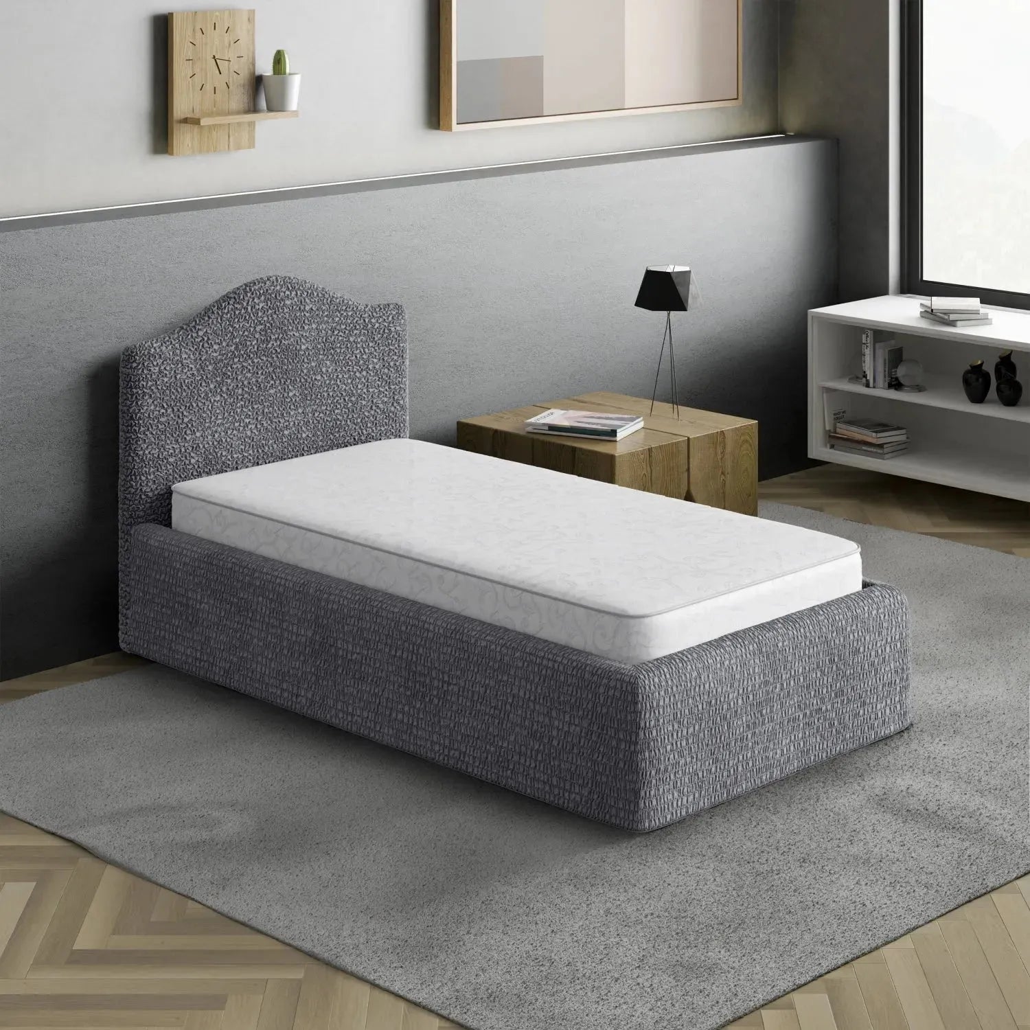 Dark Grey Bed Headboard & Frame Slipcover (Twin), Microfibra Collection