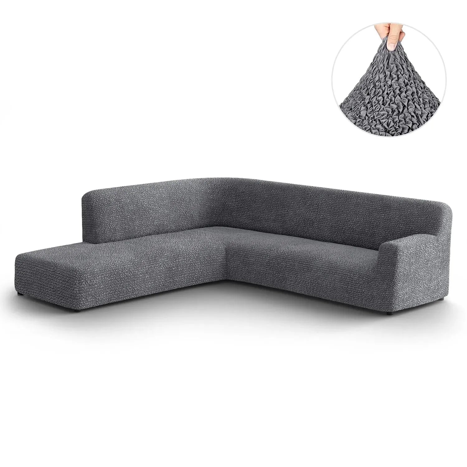 Dark Grey Fullback Support Sectional Sofa Slipcover (Left Chaise), Microfibra Collection