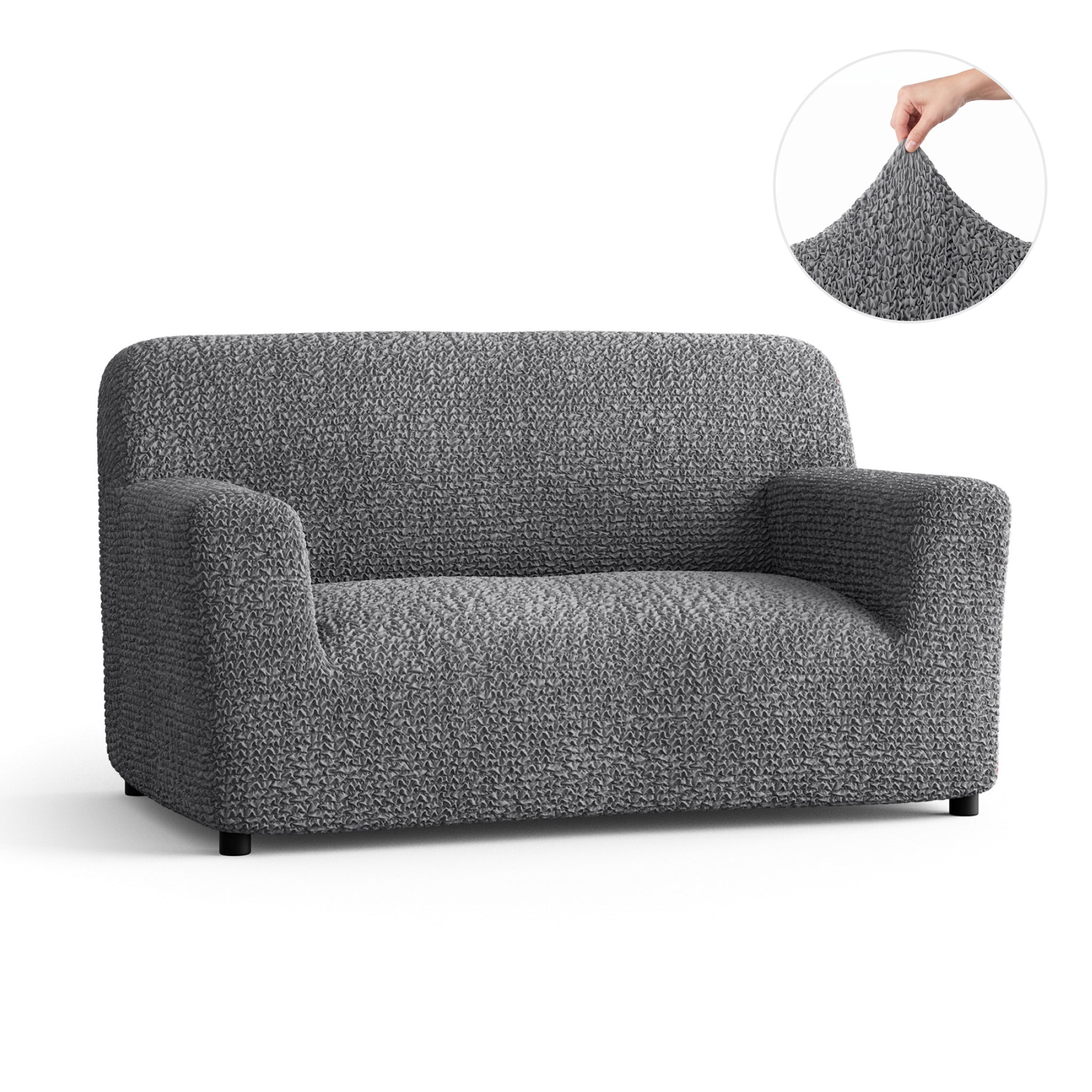 Loveseat 2 Seater Slipcover, Comfort Collection – Dark Grey, front view | Dark Grey