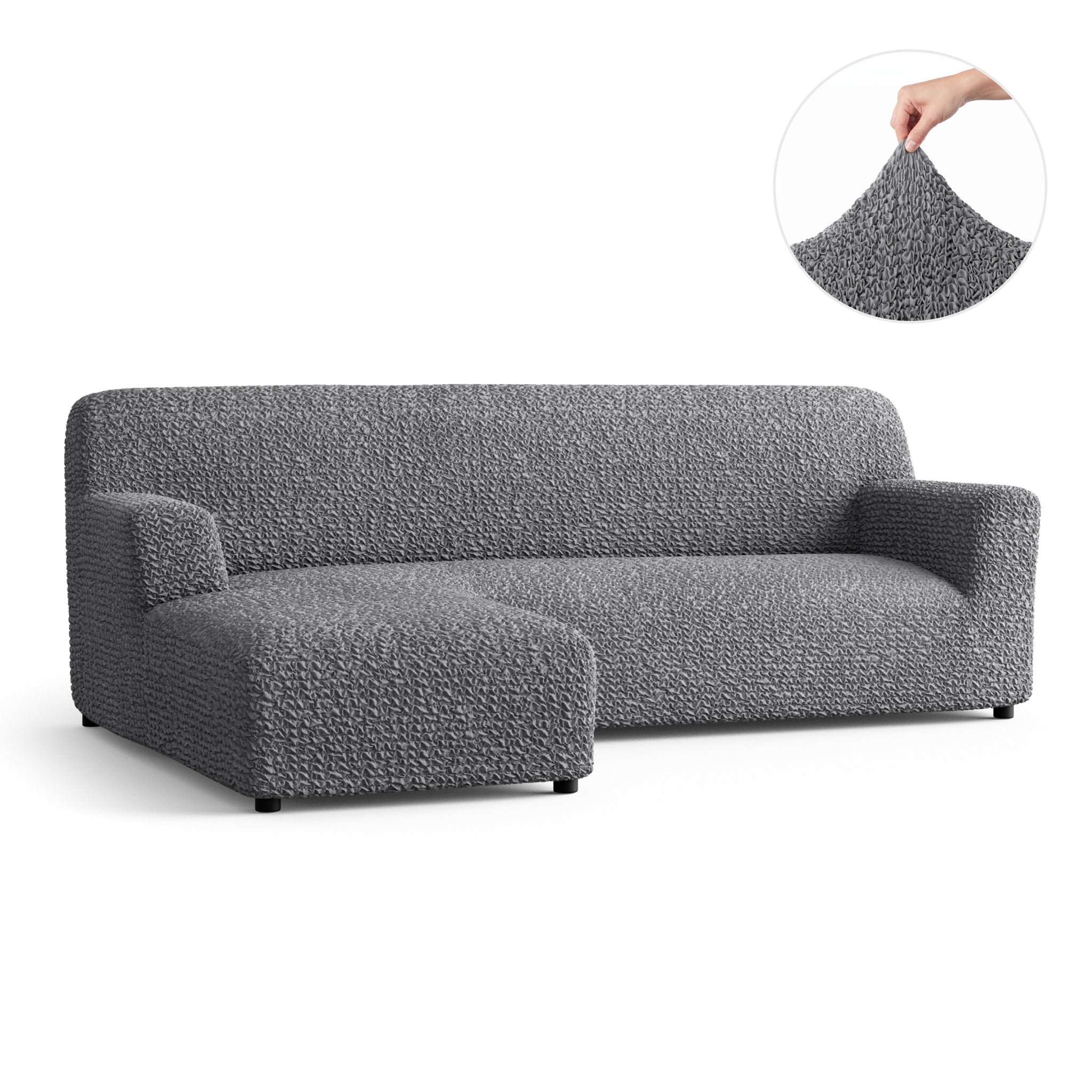 L-Shaped Sofa Slipcover (Left Chaise), Comfort Collection – Dark Grey, front view | Dark Grey