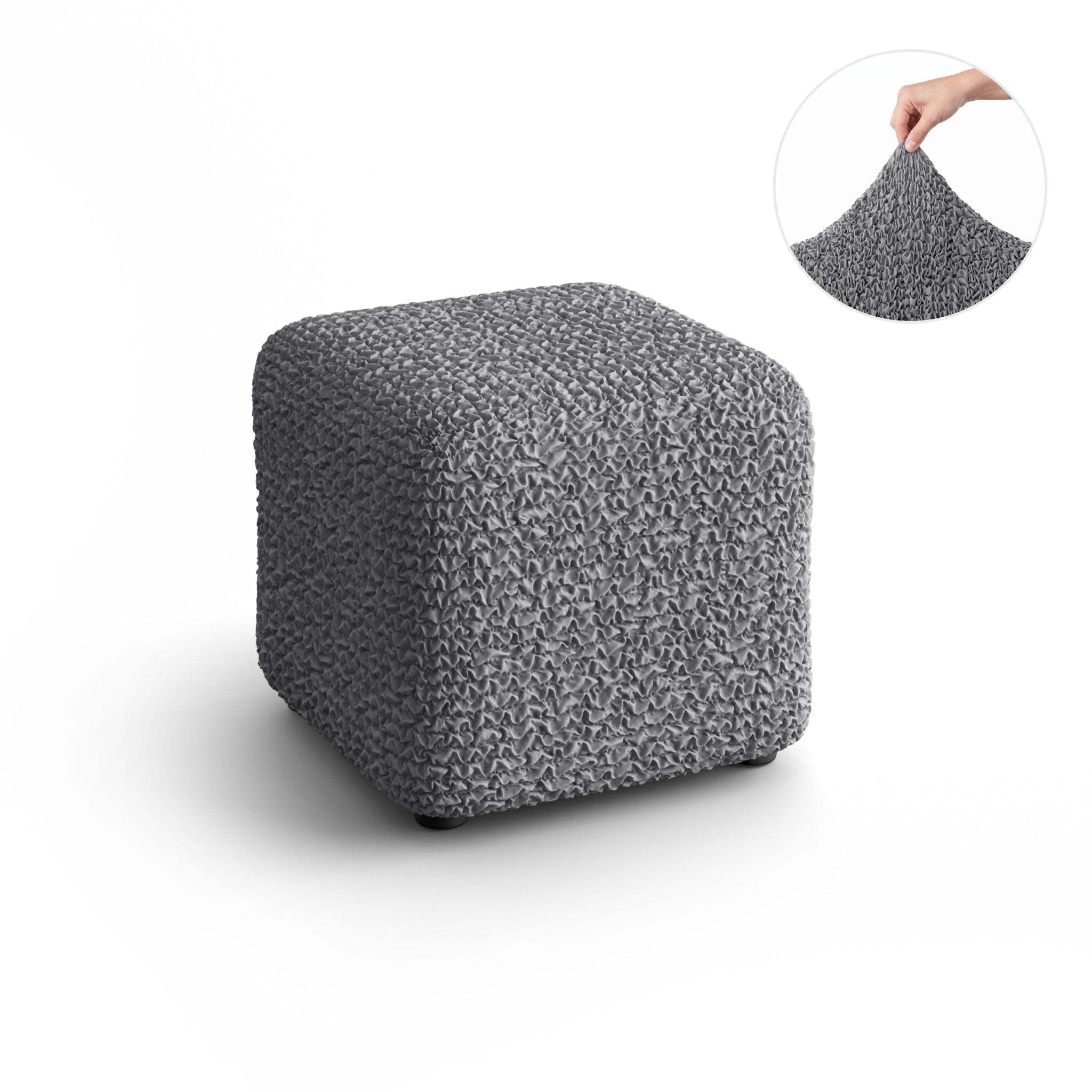 Ottoman Slipcover (Small), Comfort Collection – Dark Grey, front view | Dark Grey