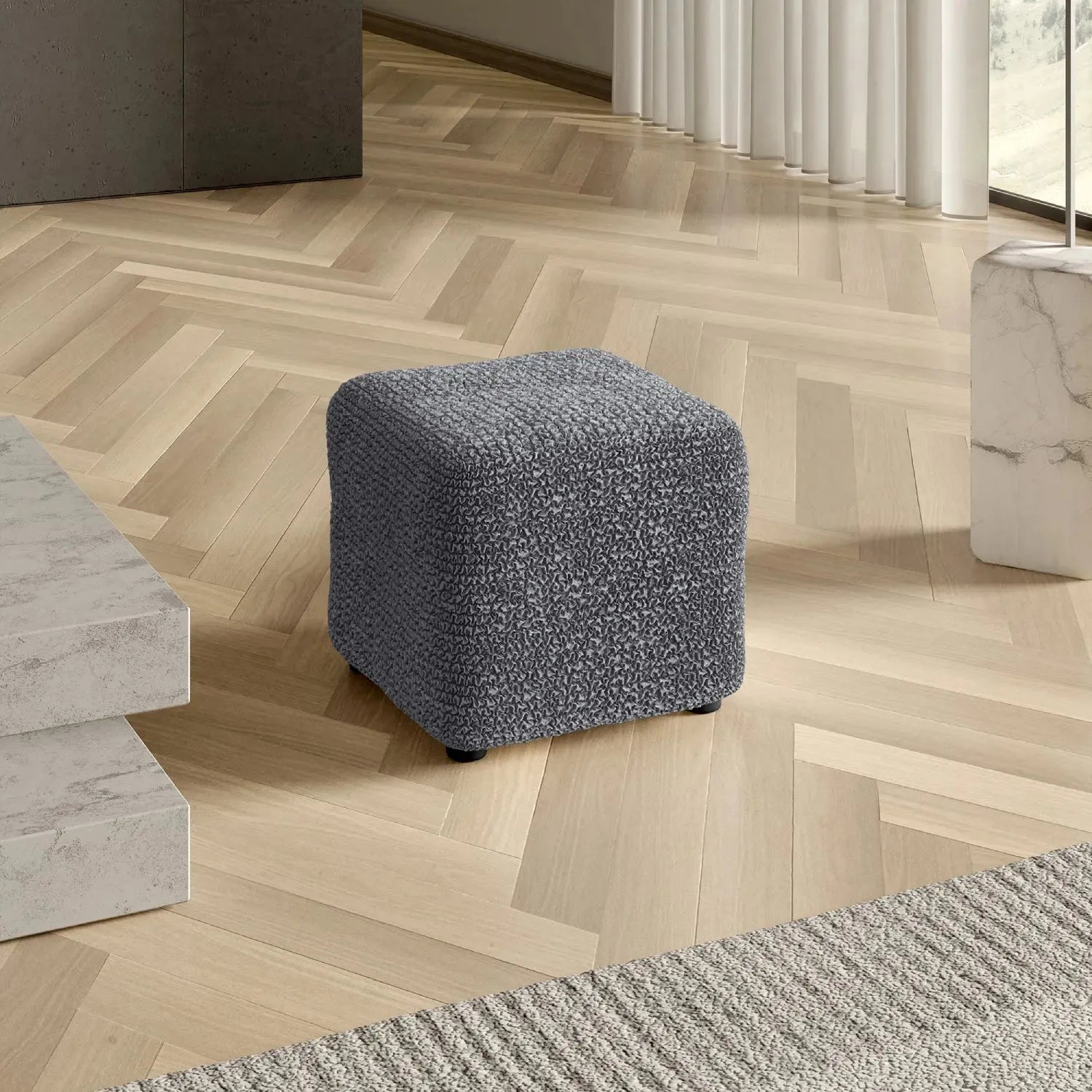 Dark Grey Ottoman Slipcover (Small), Microfibra Collection