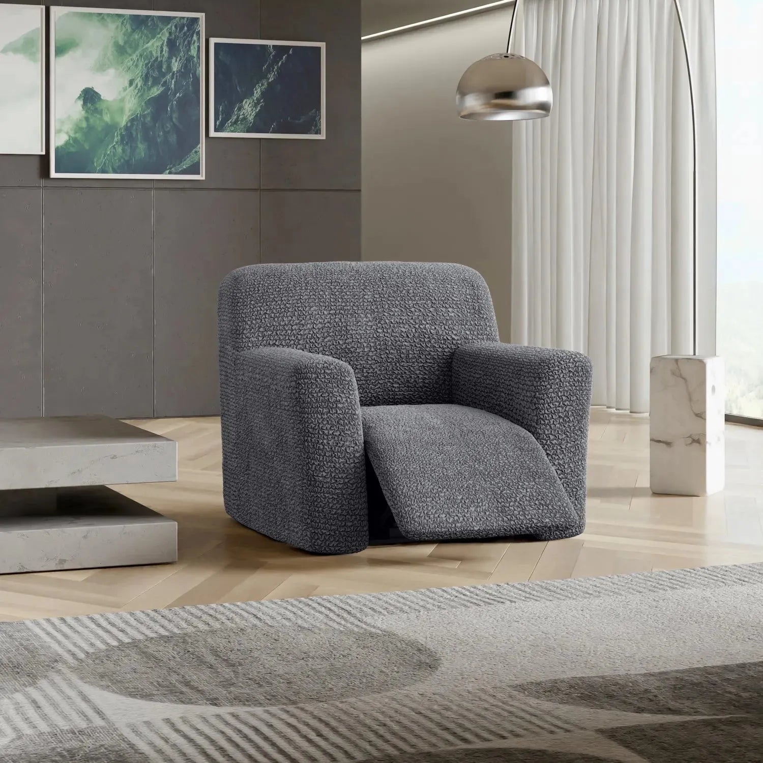 Dark Grey Reclining Armchair Slipcover, Microfibra Collection