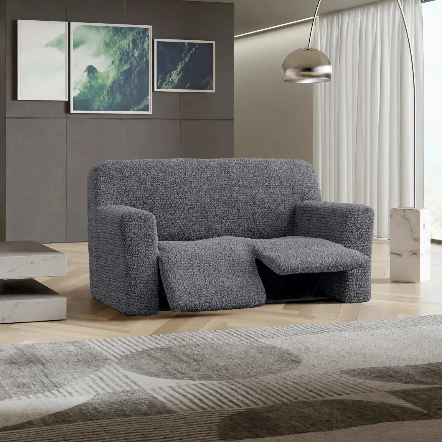 Dark Grey 2 Seater Recliner Slipcover, Microfibra Collection