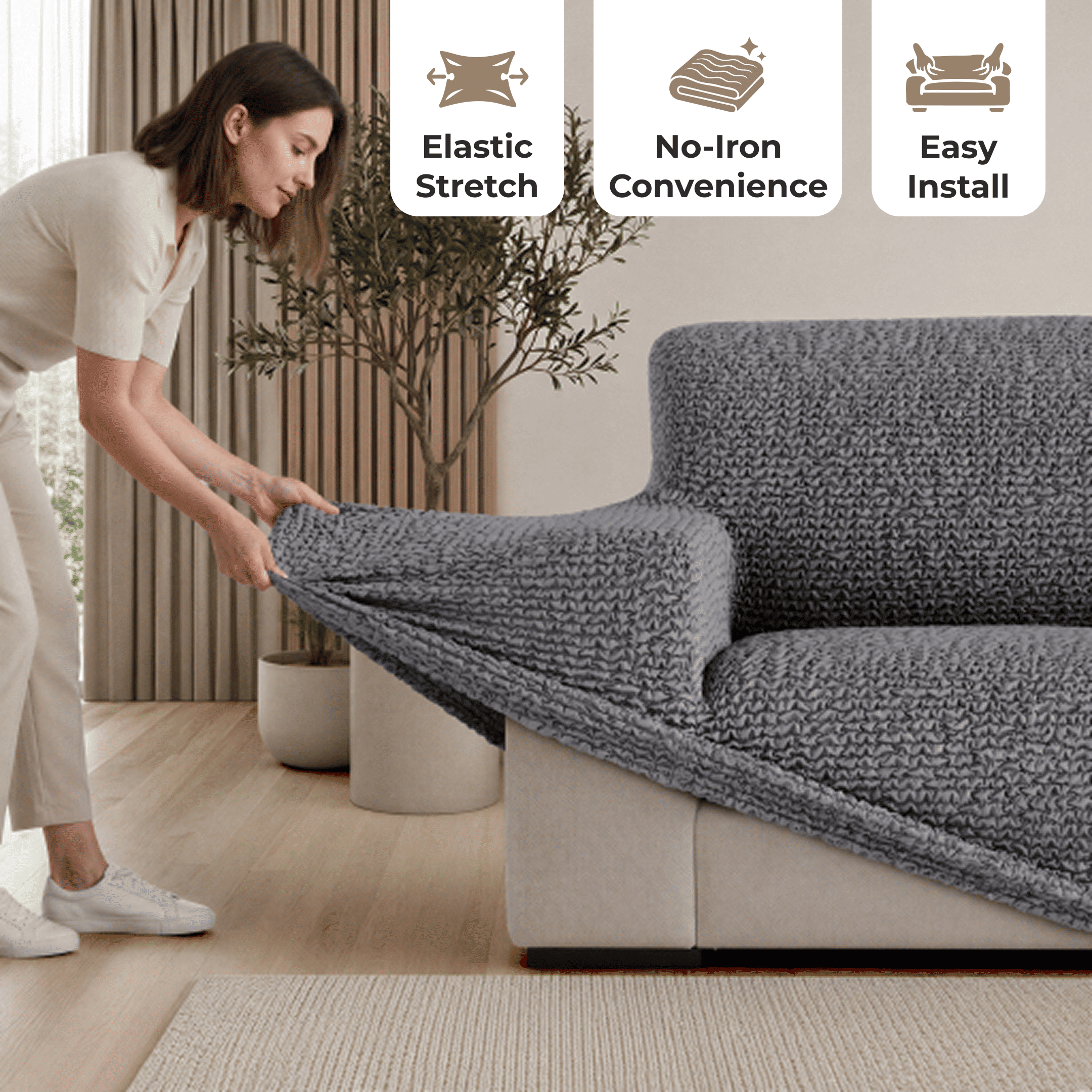 Sofa 3 Seater Slipcover, Comfort Collection – Ash, color swatch | Ash