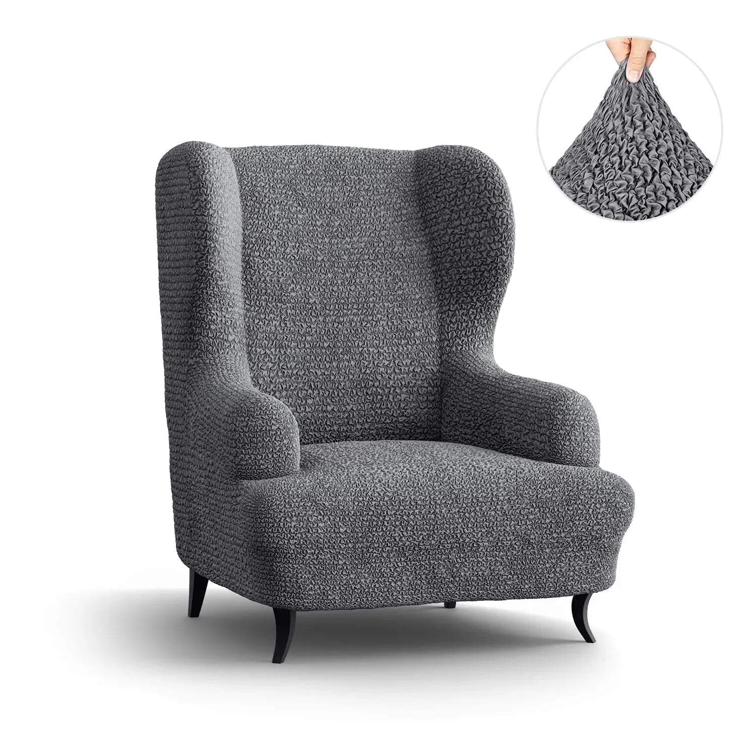 Dark Grey Wingback Chair Slipcover, Microfibra Collection